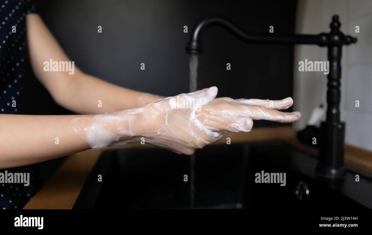 Close up cropped image female washing her hands with soap Stock Photo ...