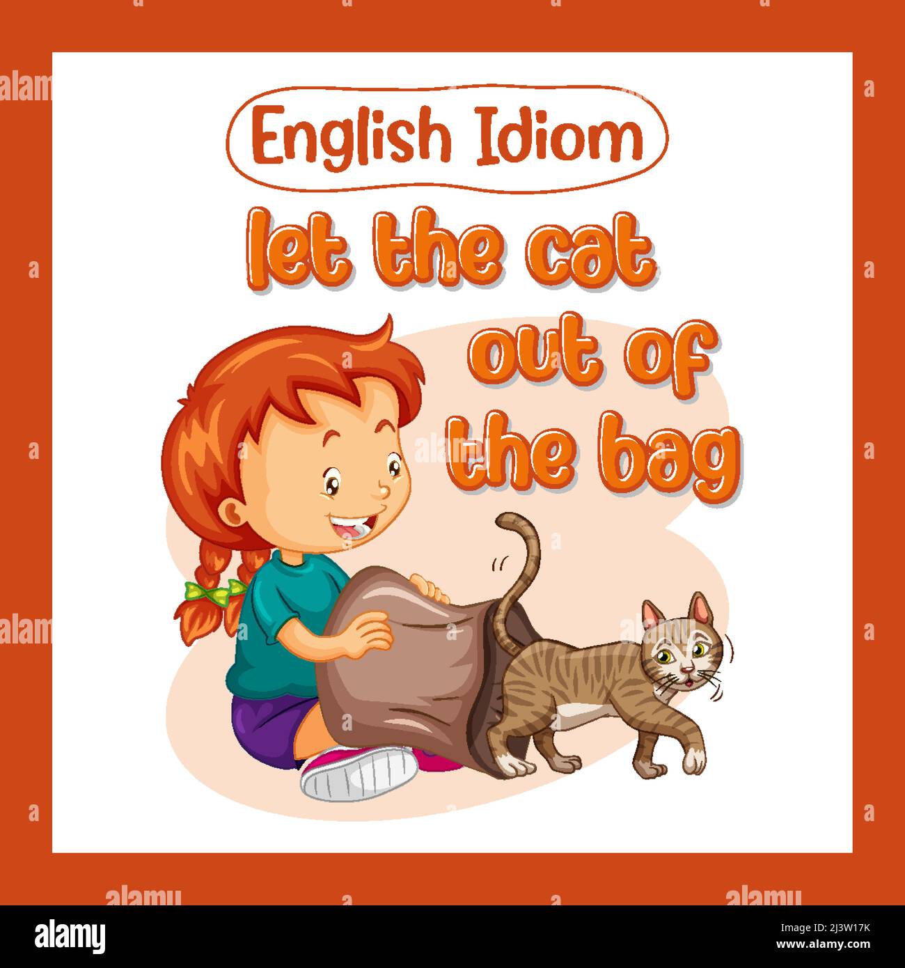English idiom with let the cat out of the bag illustration Stock Vector