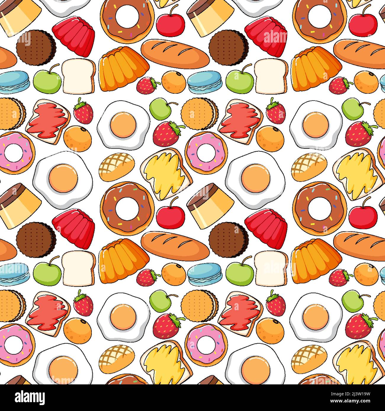 Seamless background design with food and desserts illustration Stock ...