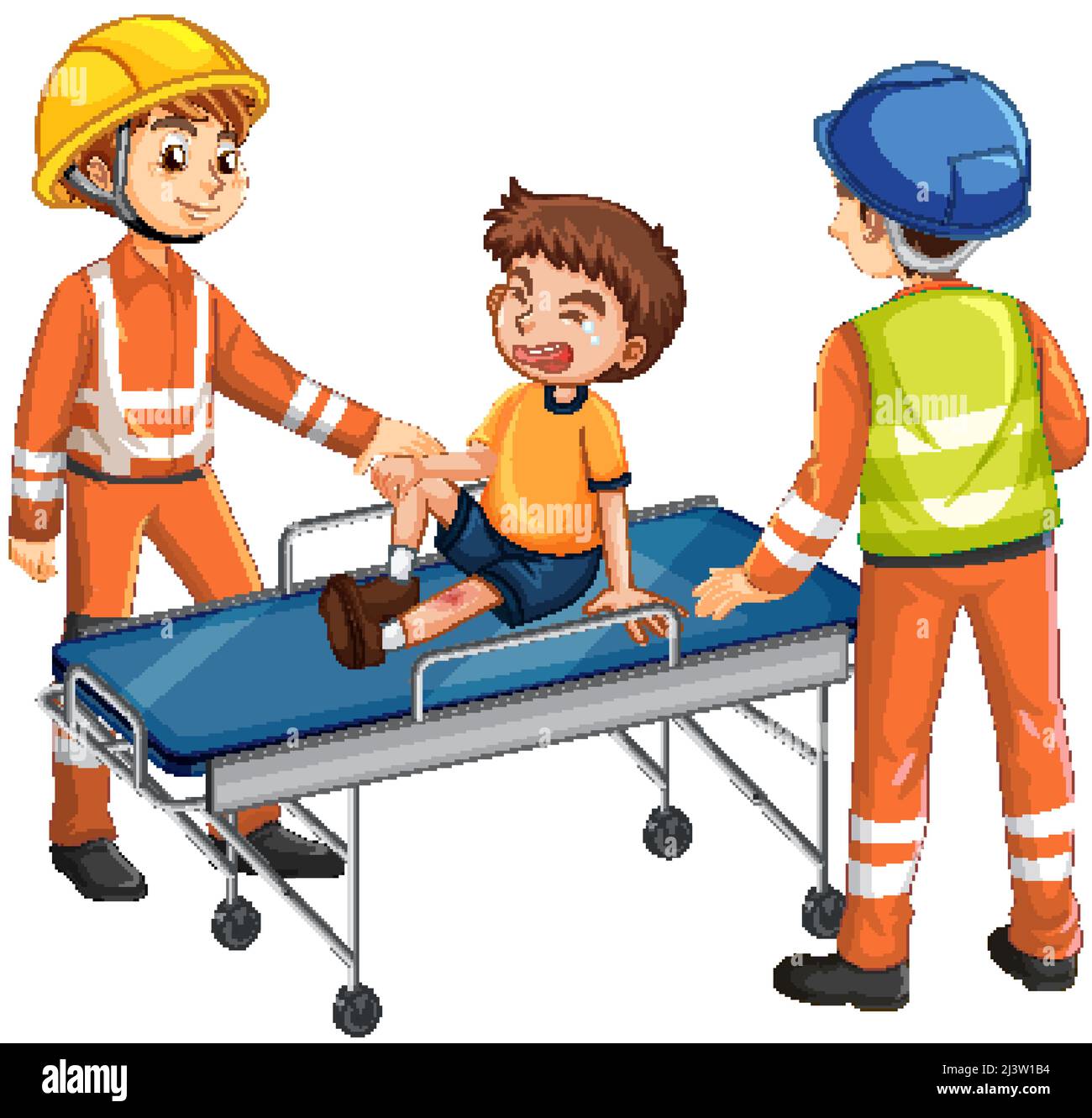 Rescue using emergency bed on white background illustration Stock ...