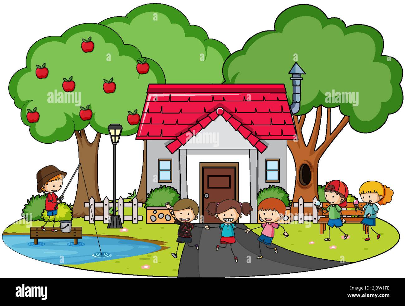 Kids running park water Stock Vector Images - Alamy