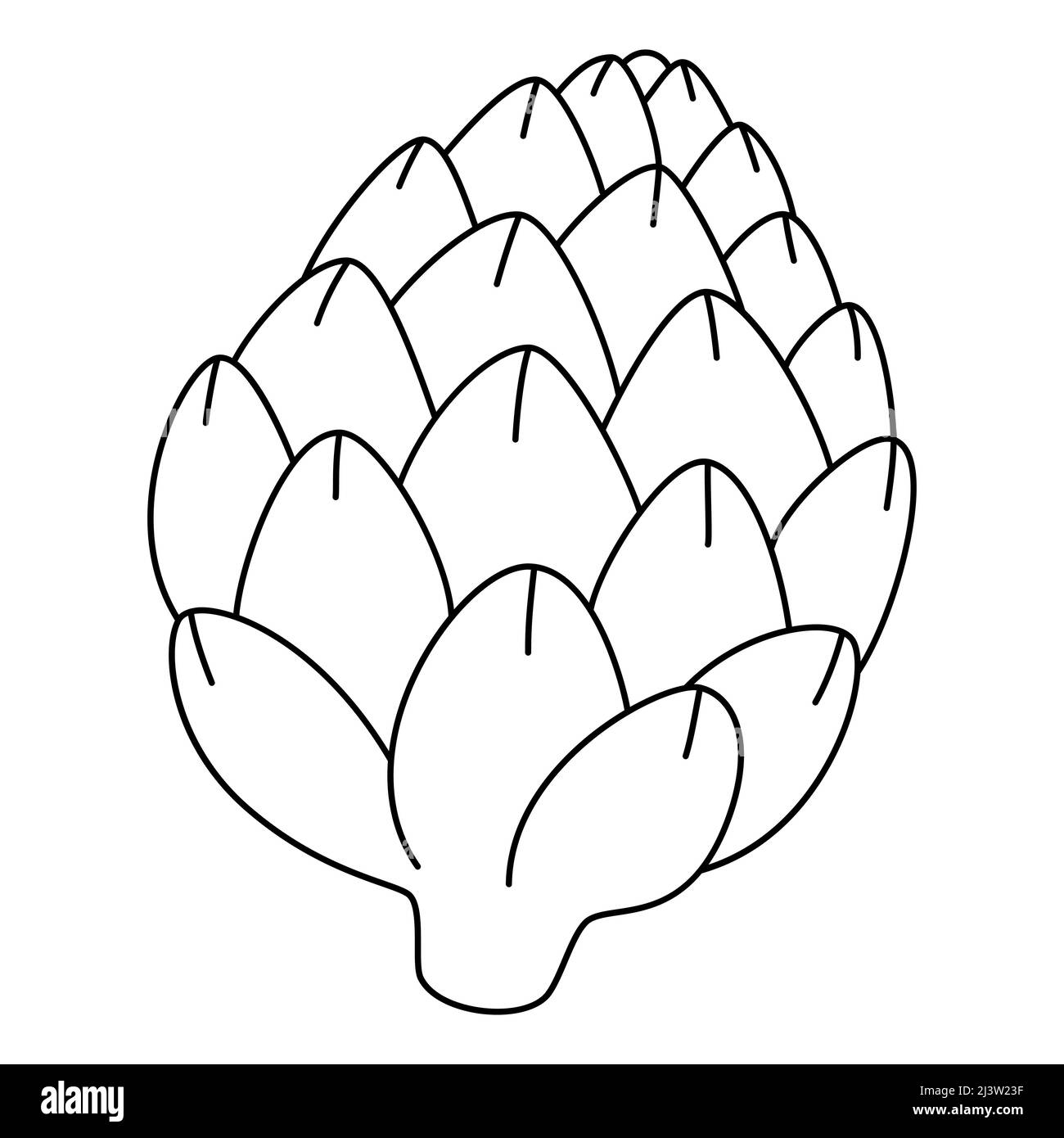 Cartoon flower bud of artichoke. Black and white vector illustration of vegetable for coloring book Stock Vector
