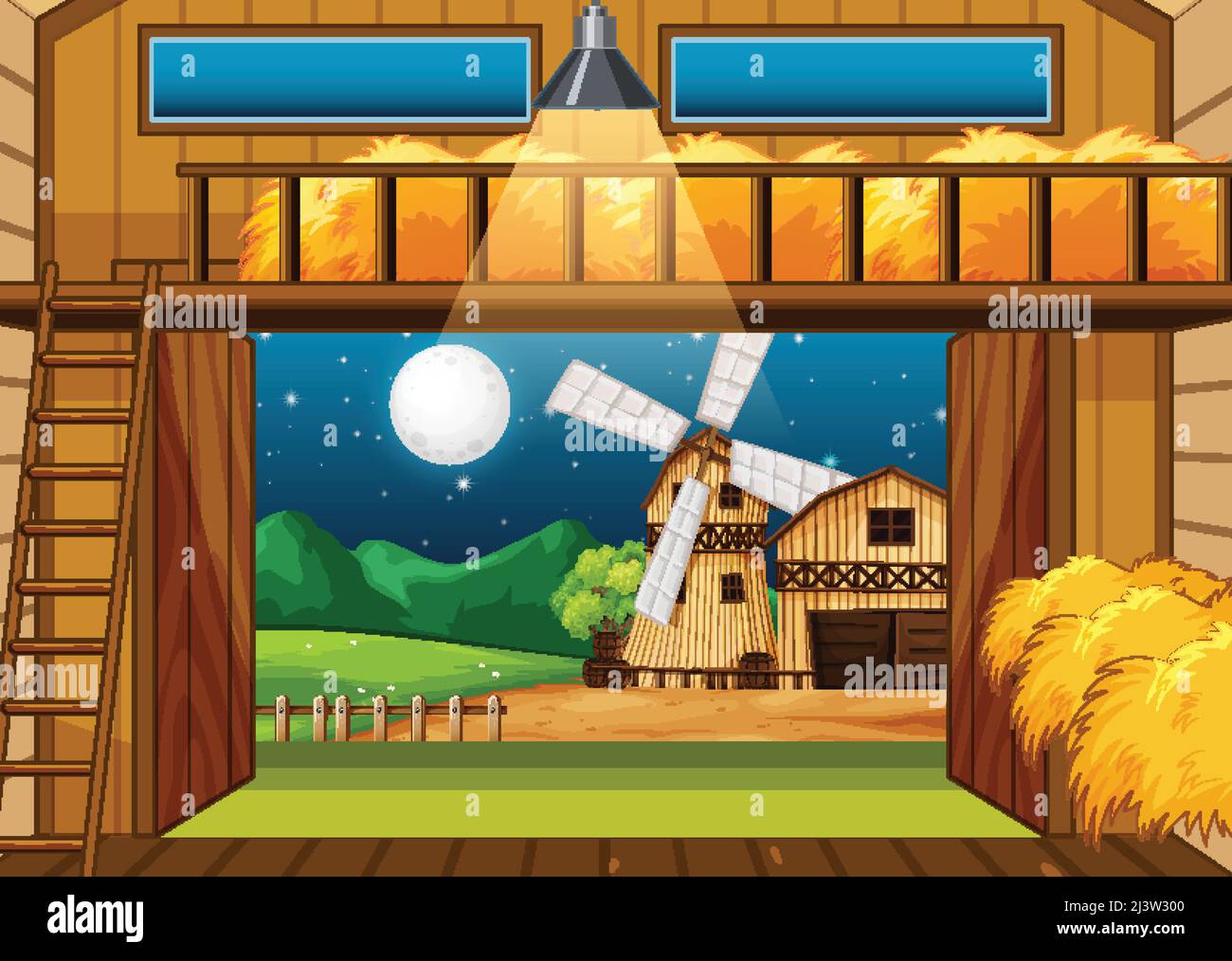 Farm scene with barn and windmill illustration Stock Vector Image & Art ...