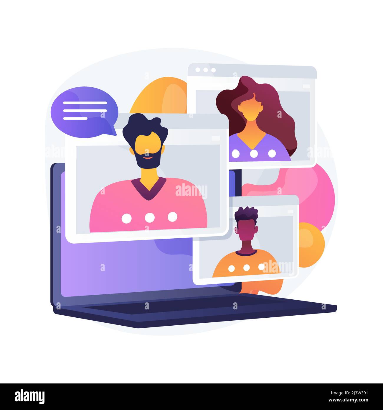 Online meetup abstract concept vector illustration. Conference call, join meetup group, video call online service, distance communication, informal me Stock Vector