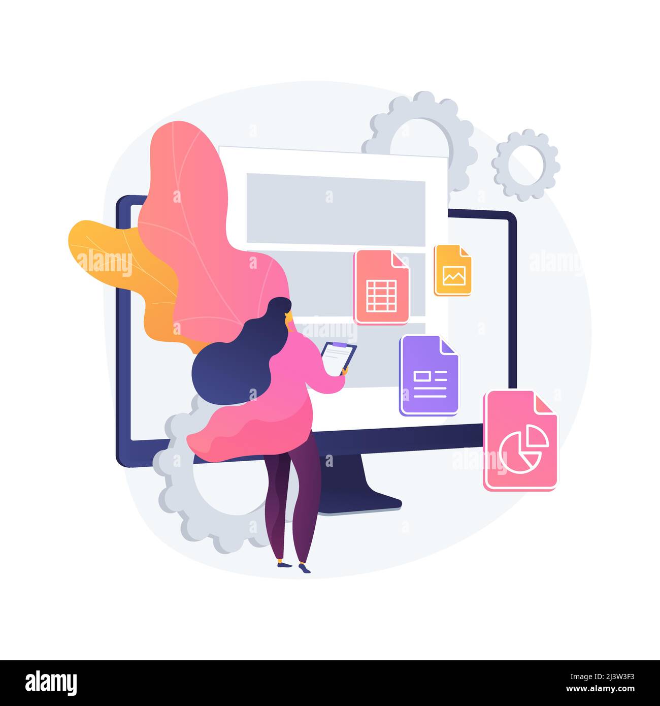 Document management soft abstract concept vector illustration. Document flow app, compound docs, cloud-based DMS, platform for sharing files online. m Stock Vector