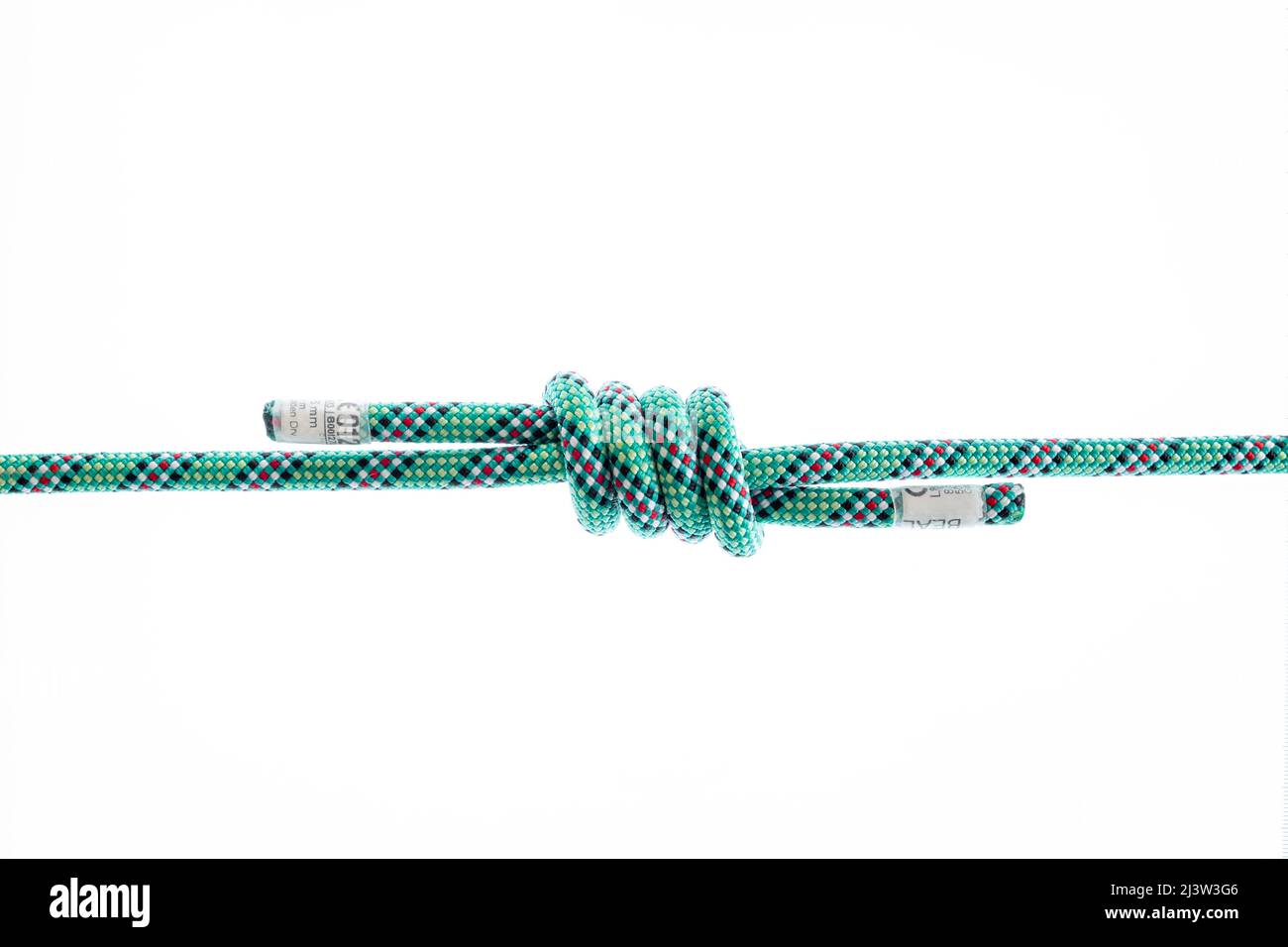 Double fisherman's knot to overlap the two ends of the rope Stock Photo