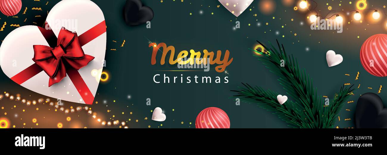 Merry Christmas Web Banner. Xmas And Happy New Year 2022 Holiday Celebration Poster. Vector Illustration With 3D Realistic Elements. Horizontal Christ Stock Vector Image & Art - Alamy