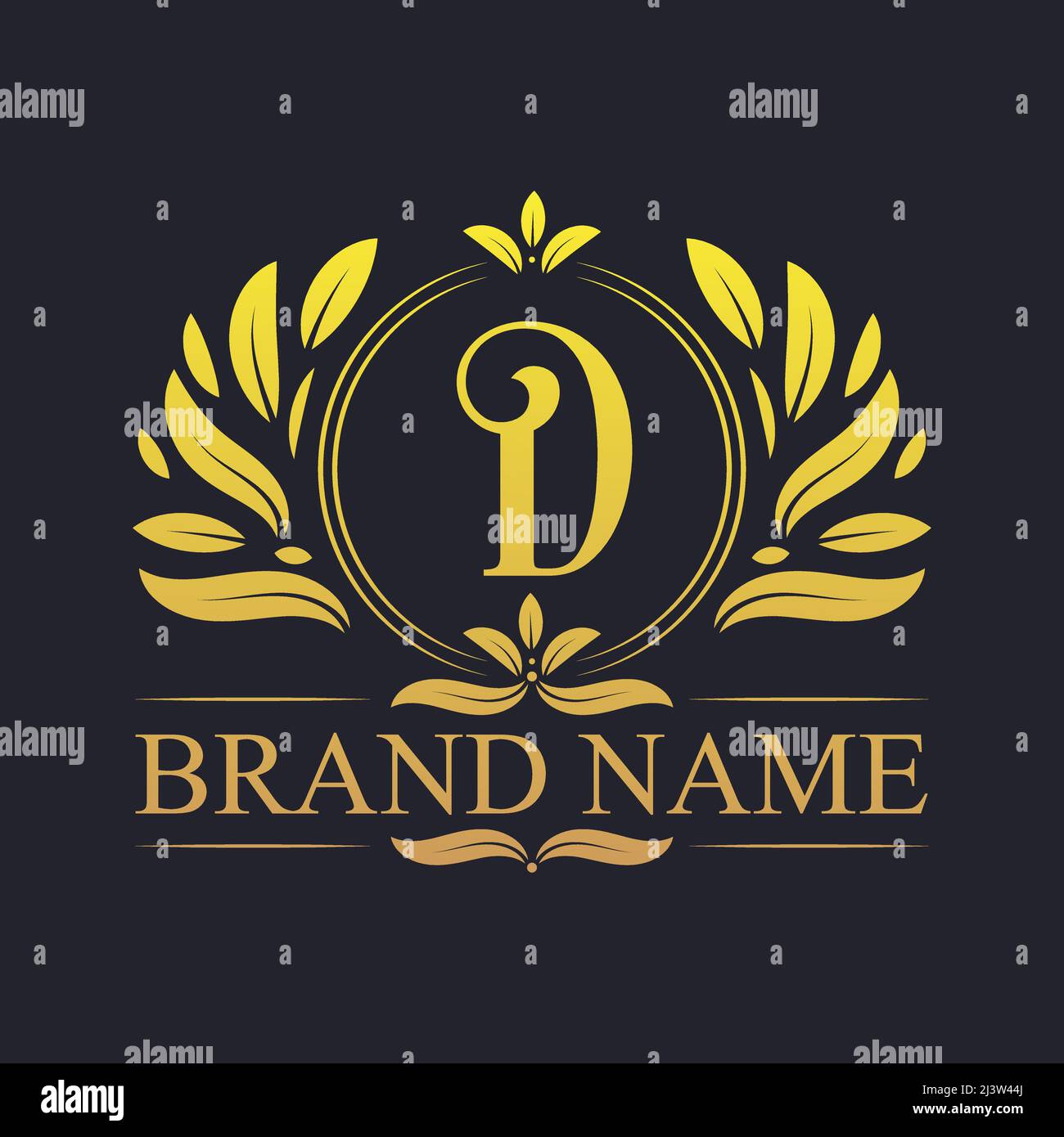 Golden vintage ornamental alphabet D logo design. Luxurious golden