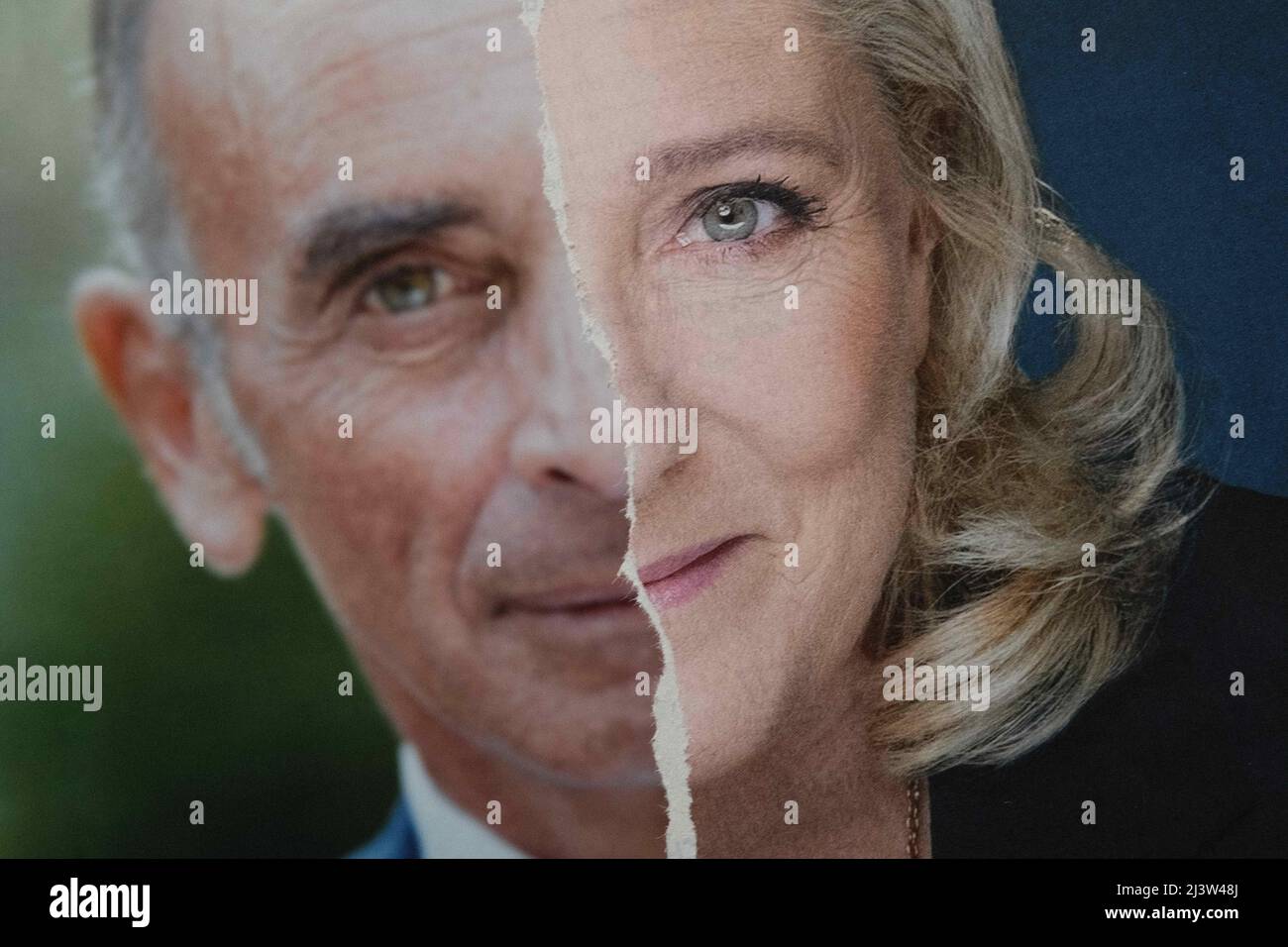 Eric Zemmour (Résistons) and Marine Le Pen (RN). Illustration of the first round of the presidential election in France, with ballot papers, April 10, 2022. Photo by Patrick Batard / ABACAPRESS.com Stock Photo