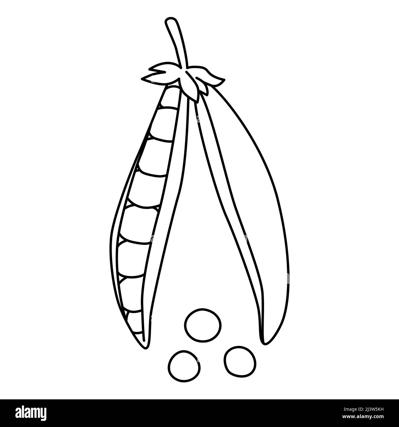 Black and white cartoon vector illustration of pod peas for coloring book. Ripe vegetable for cooking, source of vitamins Stock Vector