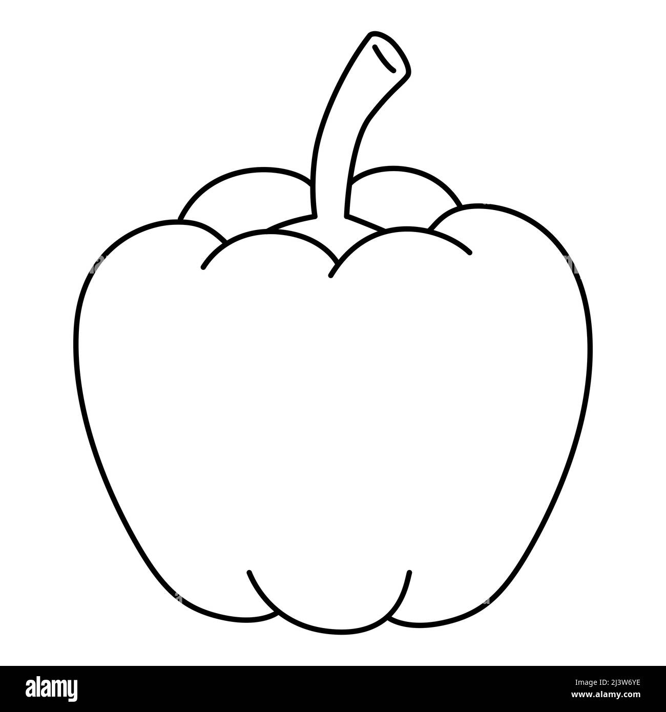 Black and white cartoon vector illustration of bell pepper for coloring book. Ripe fresh vegetable for cooking, source of vitamins Stock Vector