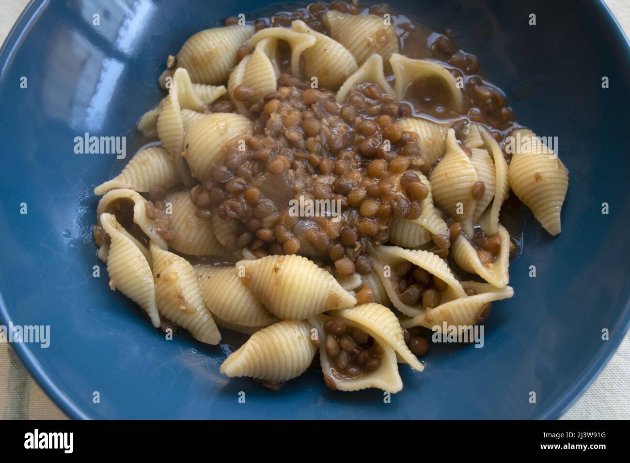 pasta called shells with lentils for a delicious soup Stock Photo