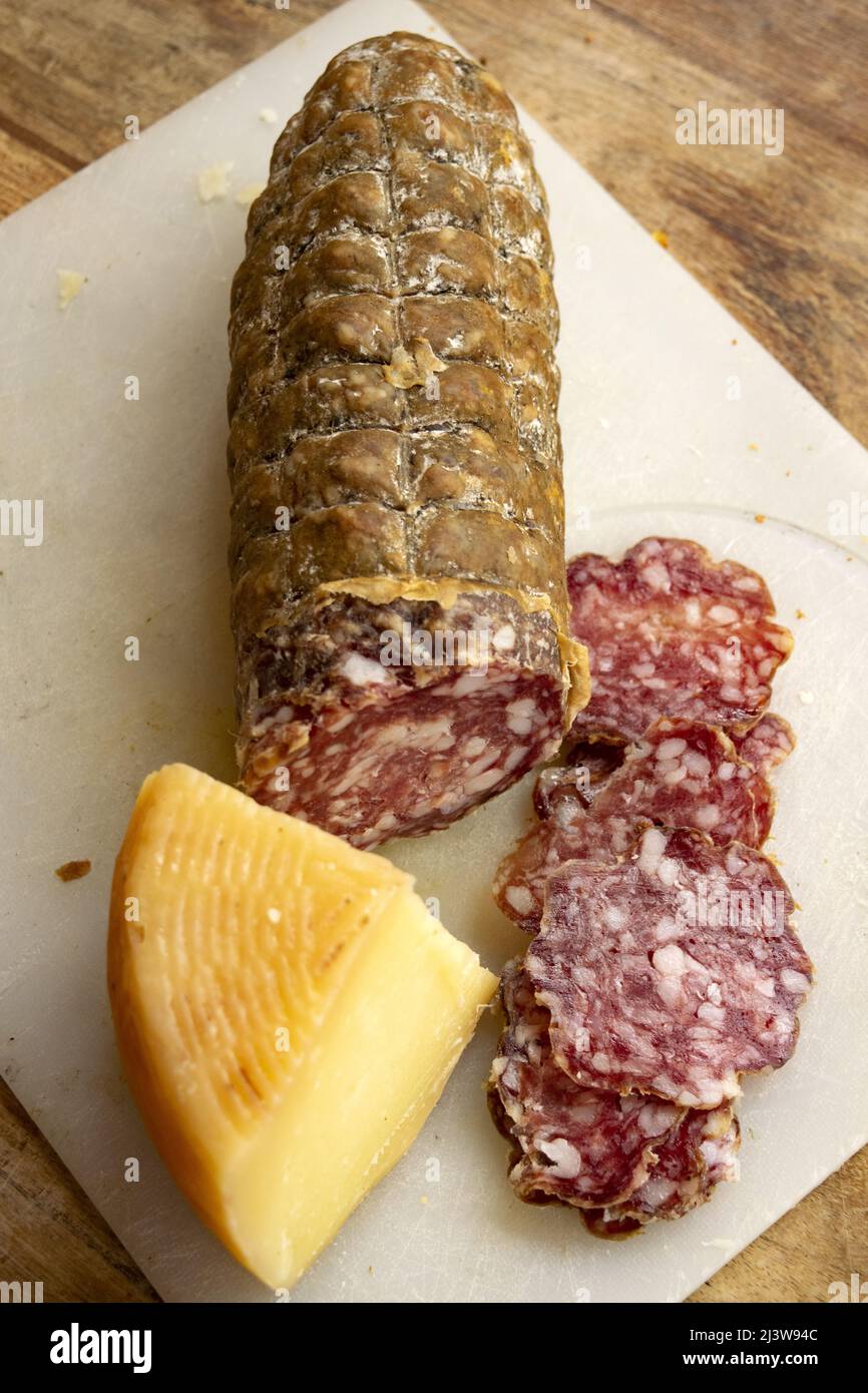 appetizer with milan salami and sardinian pecorino cheese Stock Photo