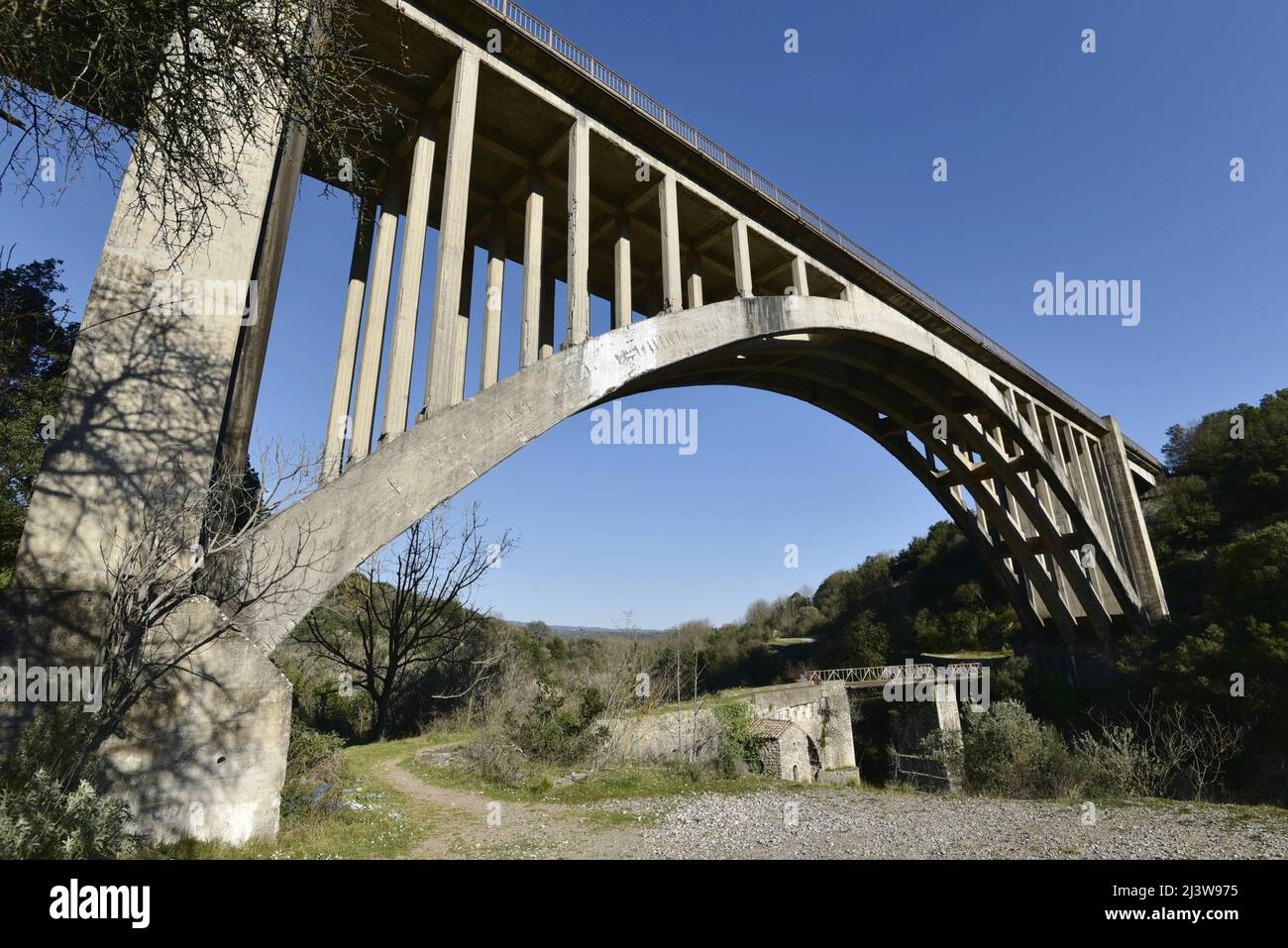 Landscape with scenic view of the Alfeios river bridge a landmark of ...