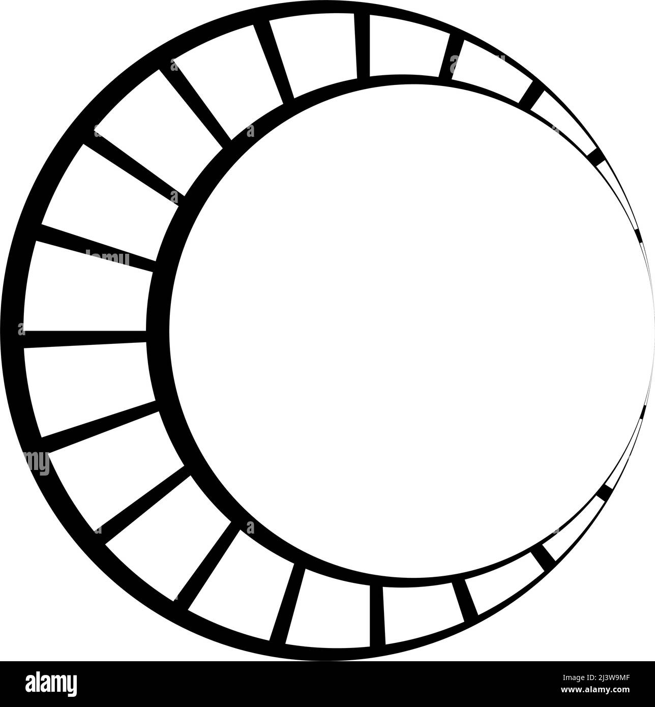 Black and white segmented circle, ring abstract geometric vector