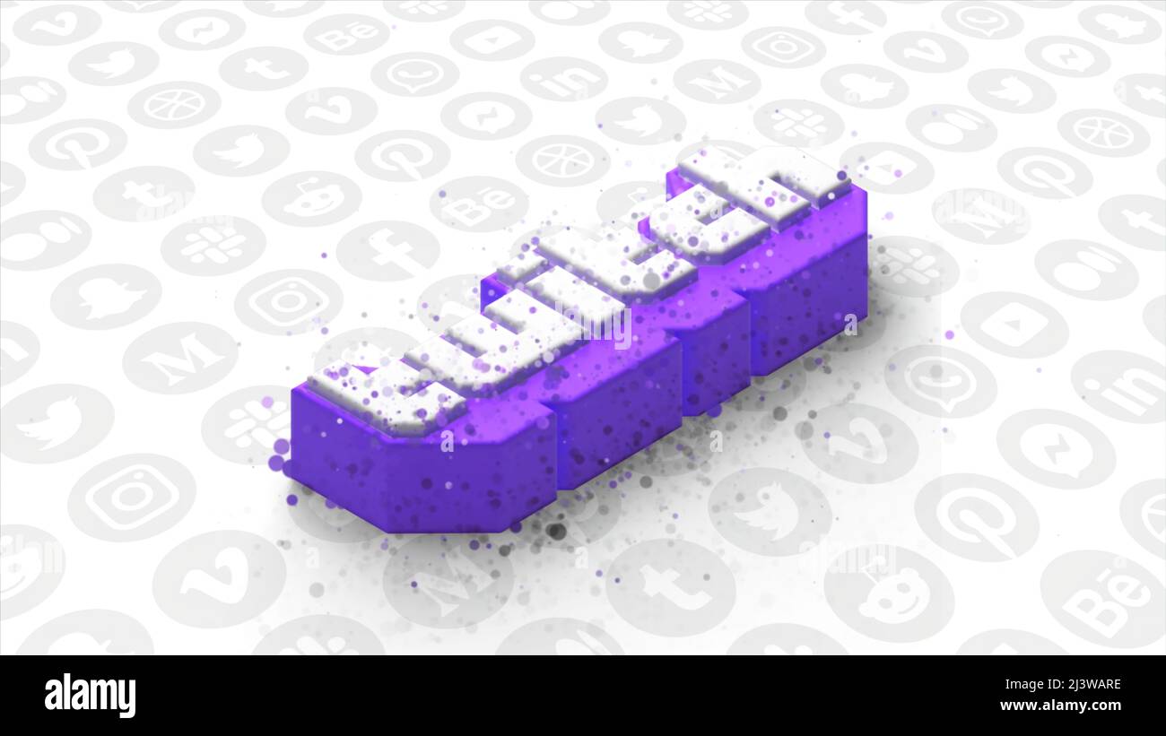 Dots gather as sign of social network. Motion. Point cloud forms 3D icon of social application. Popular social network twitch Stock Photo