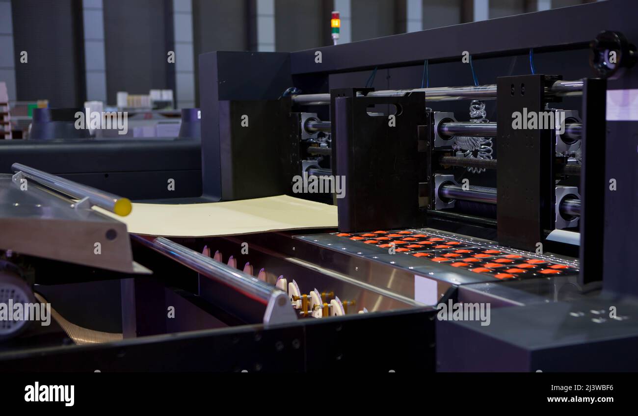 Corrugated cardboard digital inkjet printer. Printing industry Stock