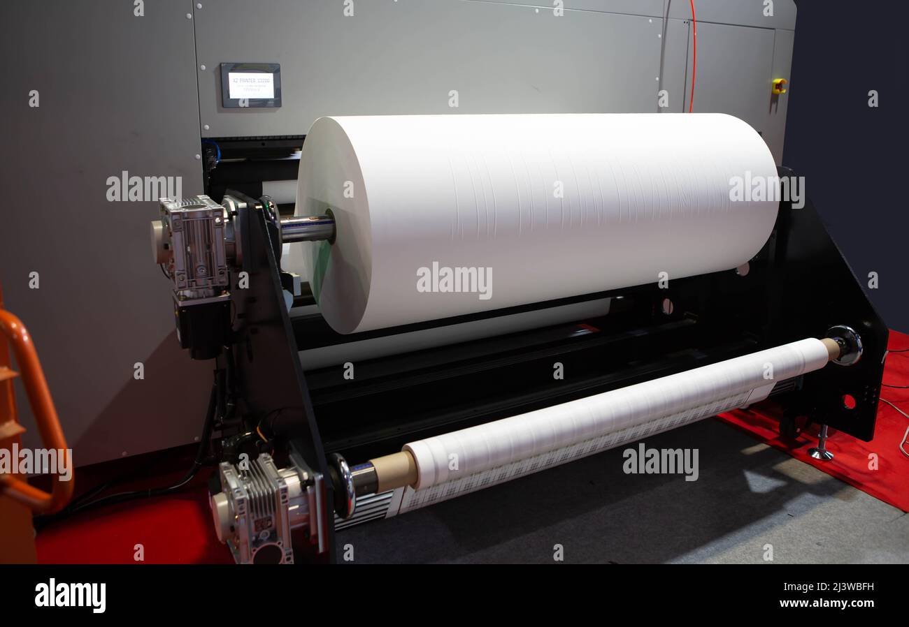 Fabrics roll of hybrid sublimation printer. Printing industry Stock