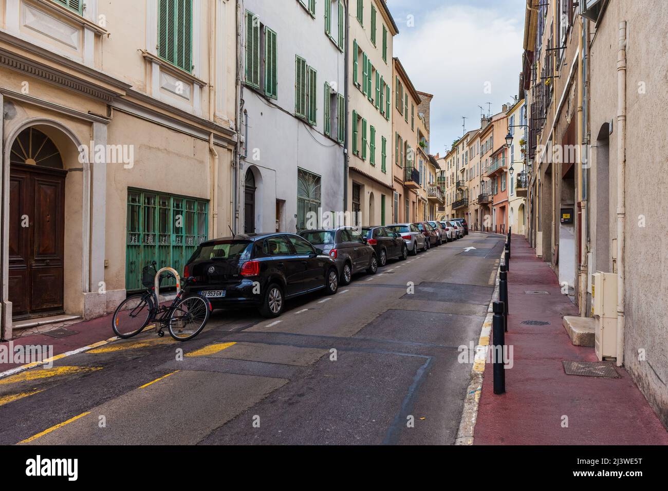 Street in Le Suquet, Old Town of Cannes city in France. Stock Photo