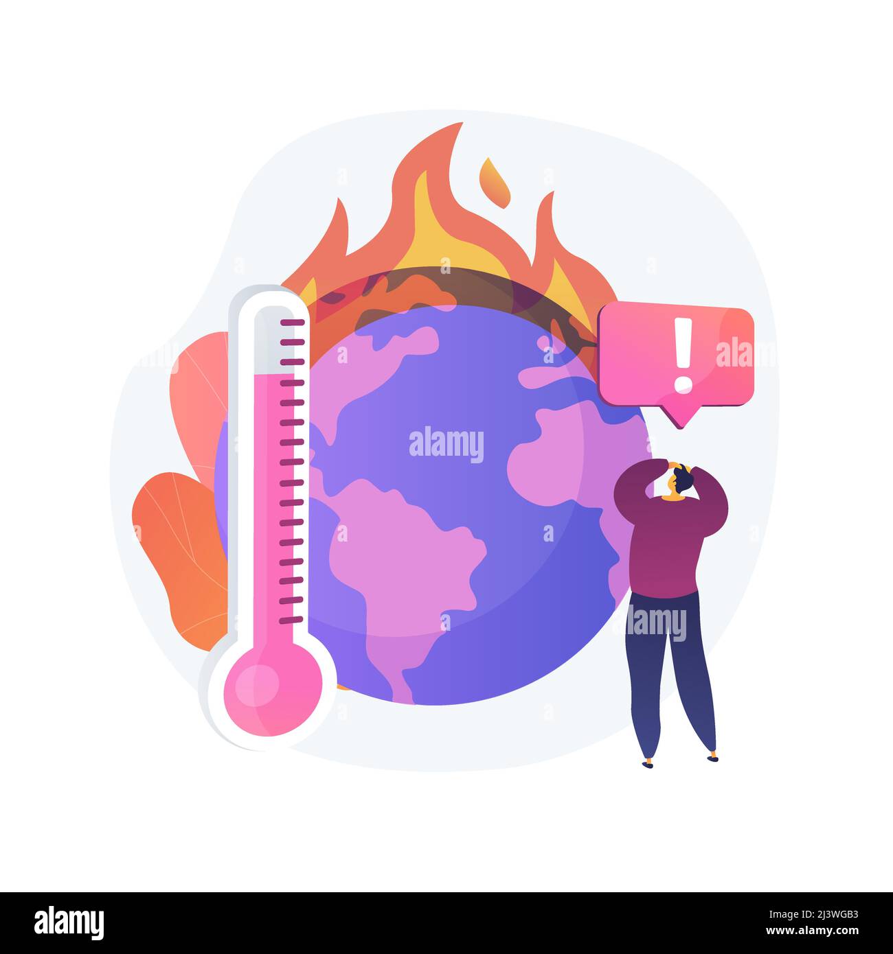 Earth climate change, temperature increase, global warming. Multiple fires, flora and fauna destruction, planet wildlife and humankind damage. Vector Stock Vector