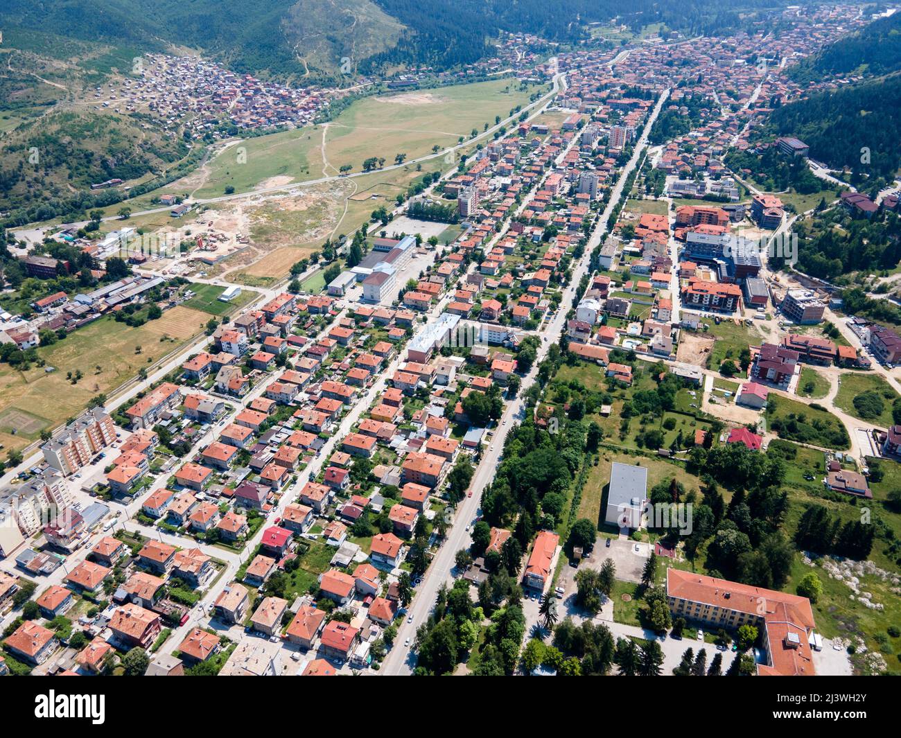 Aerial view of famous spa resort of Velingrad, Pazardzhik region