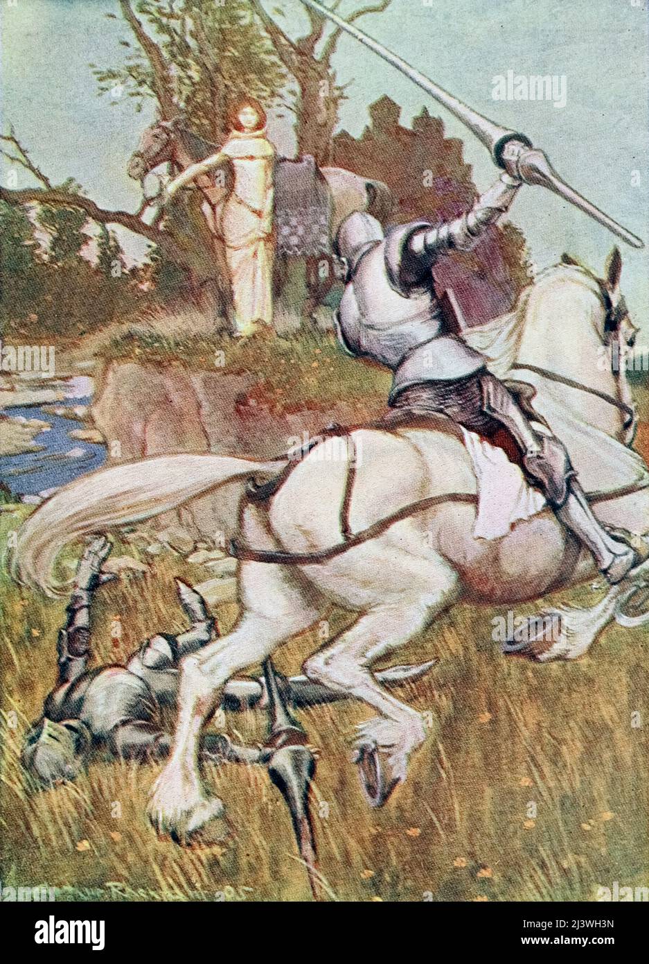 THIS KNIGHT HE SERVED AS HE HAD DONE THE OTHER from the book ' Stories of King Arthur ' by Arthur Lincoln Haydon, Illustrated by Arthur Rackham, Stock Photo