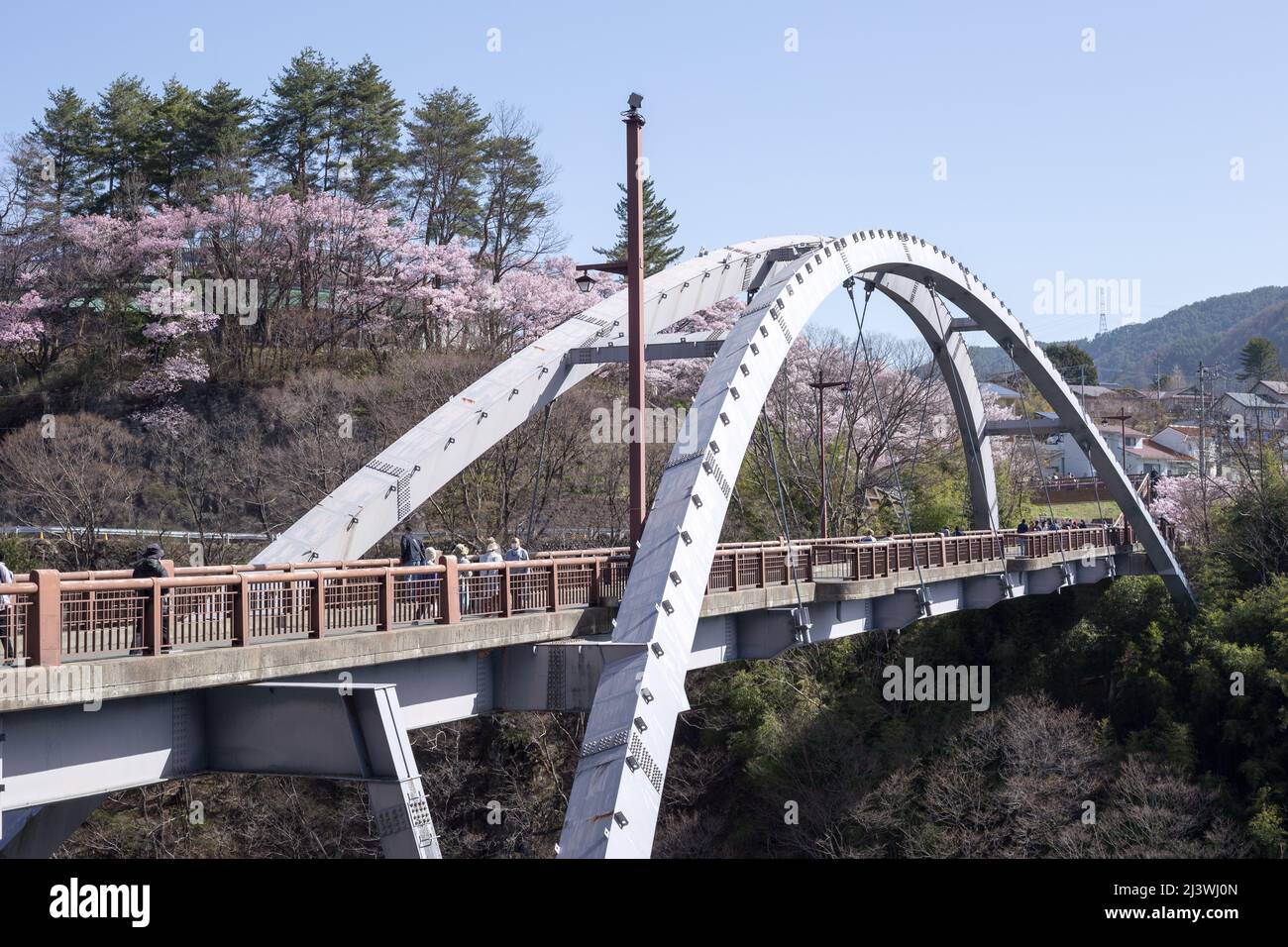 ina, nagano, japan, 2022/10/04 , Hakusan bridge at Mibu river near Takato Joshi Park located in Ina city in Nagano prefecture. Stock Photo