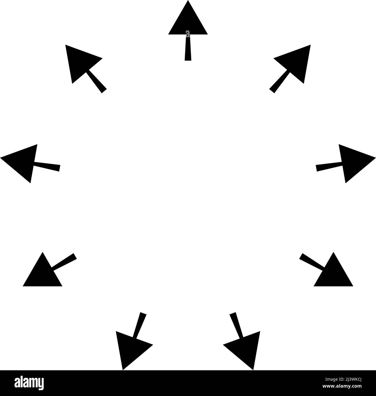 Outspreading, radial, radiating arrows. Diffusion, extension, spread
