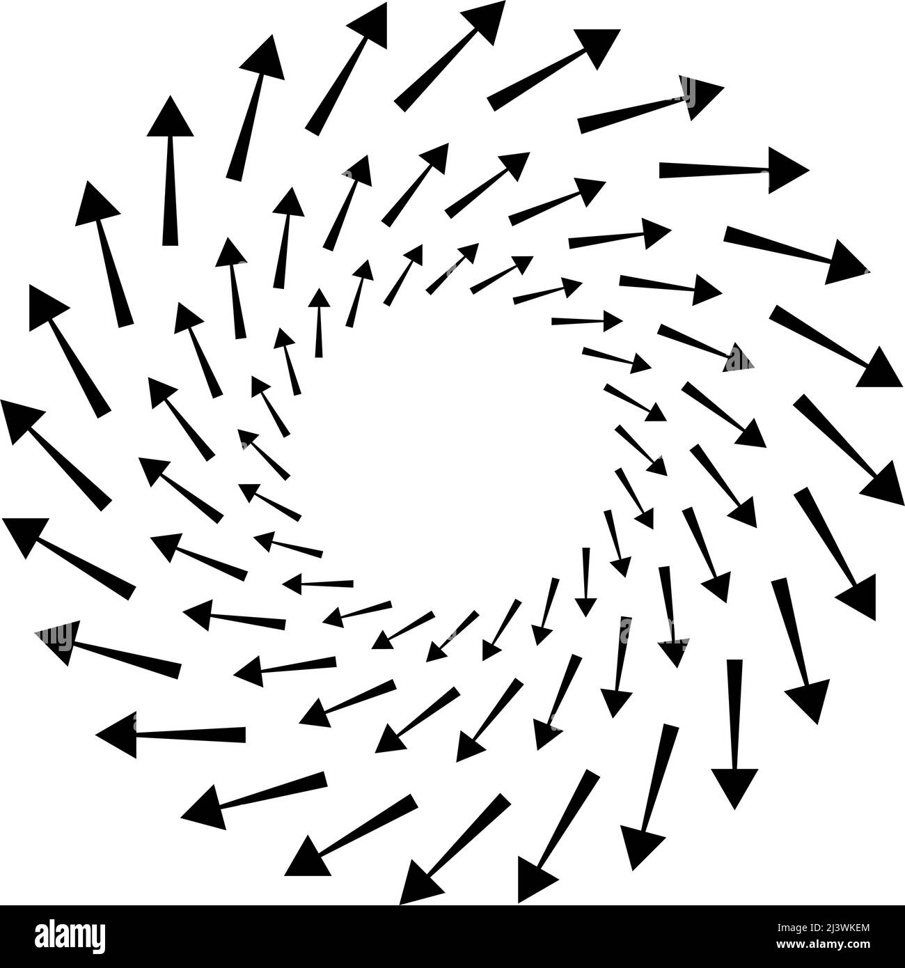 Outward spiral, swirl, twirl arrows, pointers. Rotation, cycle, recycle ...