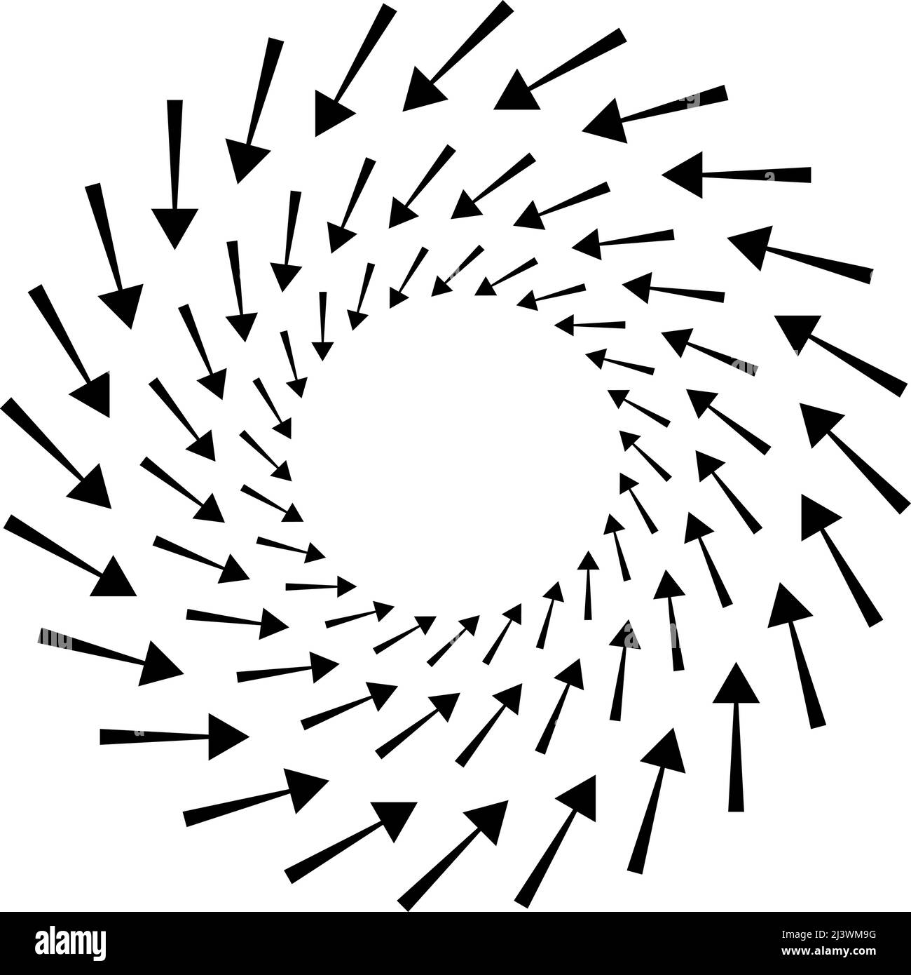 Inward spiral, swirl, twirl arrows, pointers. Rotation, cycle, recycle ...