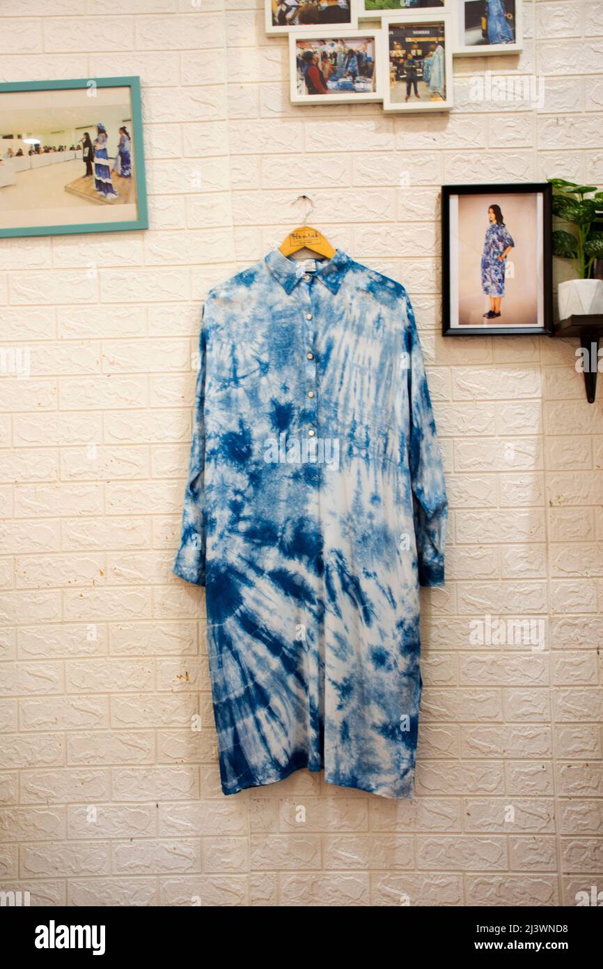 Dress fashion indigo clothes and handmade tie dye for show on