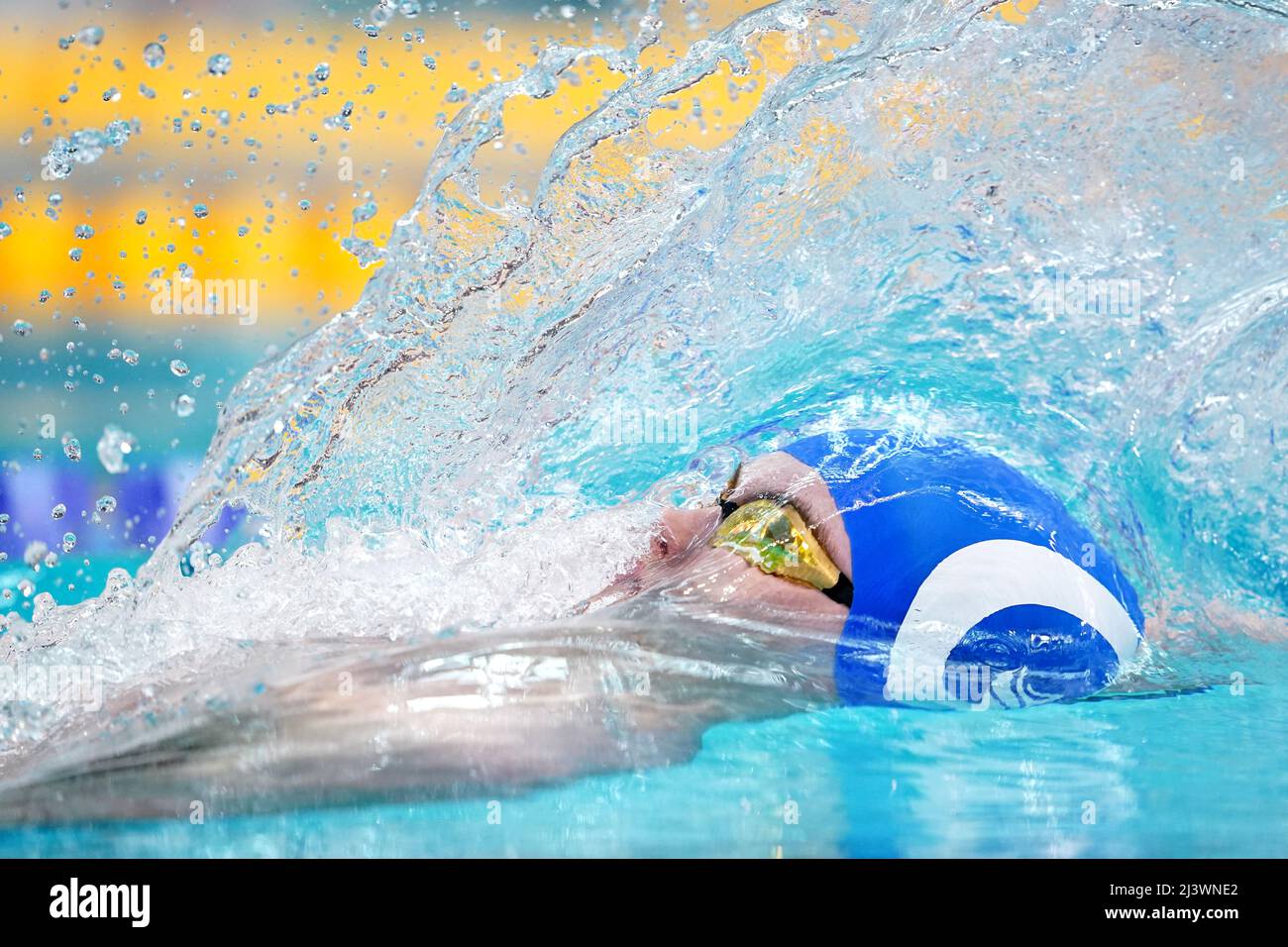 City of Glasgow's Michael James Flynn in action during the Men's Open 200m Backstroke Hetas on day six of the 2022 British Swimming Championships at Ponds Forge International Swimming Centre, Sheffield. Picture date: Sunday April 10, 2022. Stock Photo