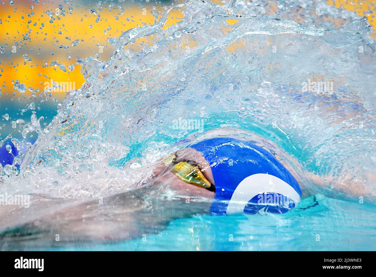 City of Glasgow's Michael James Flynn in action during the Men's Open 200m Backstroke Hetas on day six of the 2022 British Swimming Championships at Ponds Forge International Swimming Centre, Sheffield. Picture date: Sunday April 10, 2022. Stock Photo