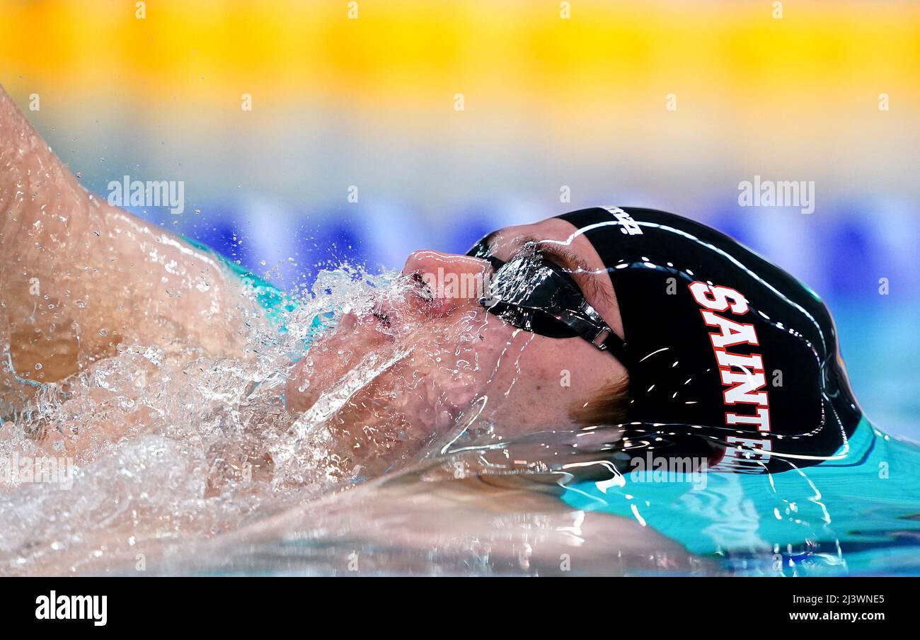 A general view of action during the Men's Open 200m Backstroke Hetas on day six of the 2022 British Swimming Championships at Ponds Forge International Swimming Centre, Sheffield. Picture date: Sunday April 10, 2022. Stock Photo