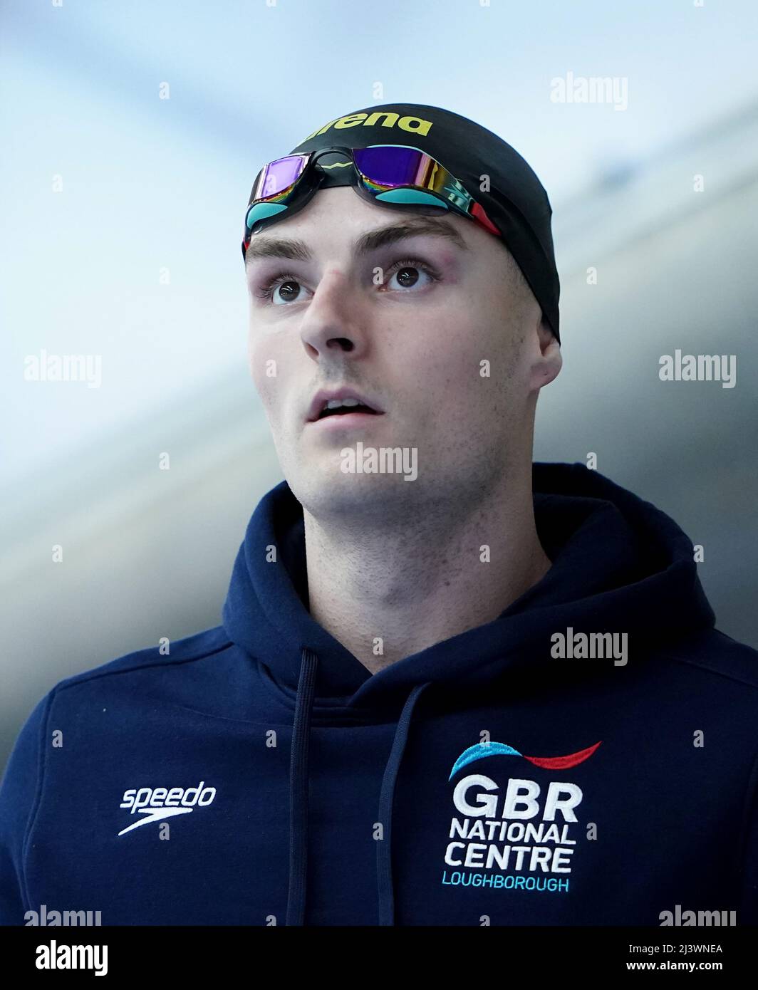 Loughborough NC's Elliot Clogg in action during the Men's Open 200m Backstroke Hetas on day six of the 2022 British Swimming Championships at Ponds Forge International Swimming Centre, Sheffield. Picture date: Sunday April 10, 2022. Stock Photo