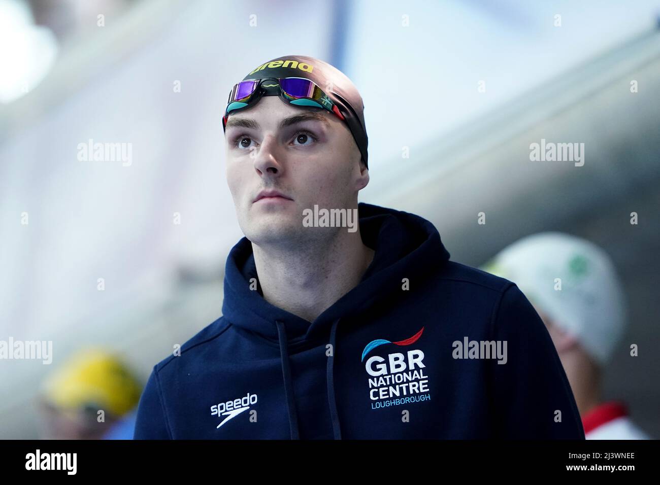 Loughborough NC's Elliot Clogg in action during the Men's Open 200m Backstroke Hetas on day six of the 2022 British Swimming Championships at Ponds Forge International Swimming Centre, Sheffield. Picture date: Sunday April 10, 2022. Stock Photo
