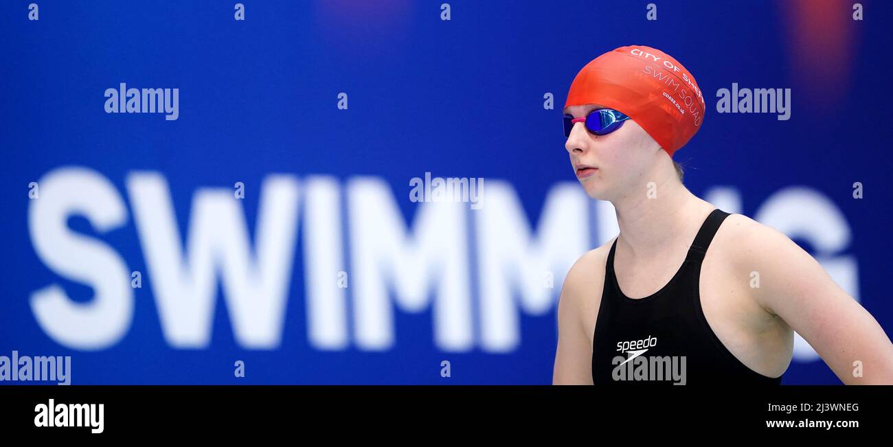 City of Sheffield's Isla Jones in action during the Women's Open 100m Butterfly Heats on day six of the 2022 British Swimming Championships at Ponds Forge International Swimming Centre, Sheffield. Picture date: Sunday April 10, 2022. Stock Photo