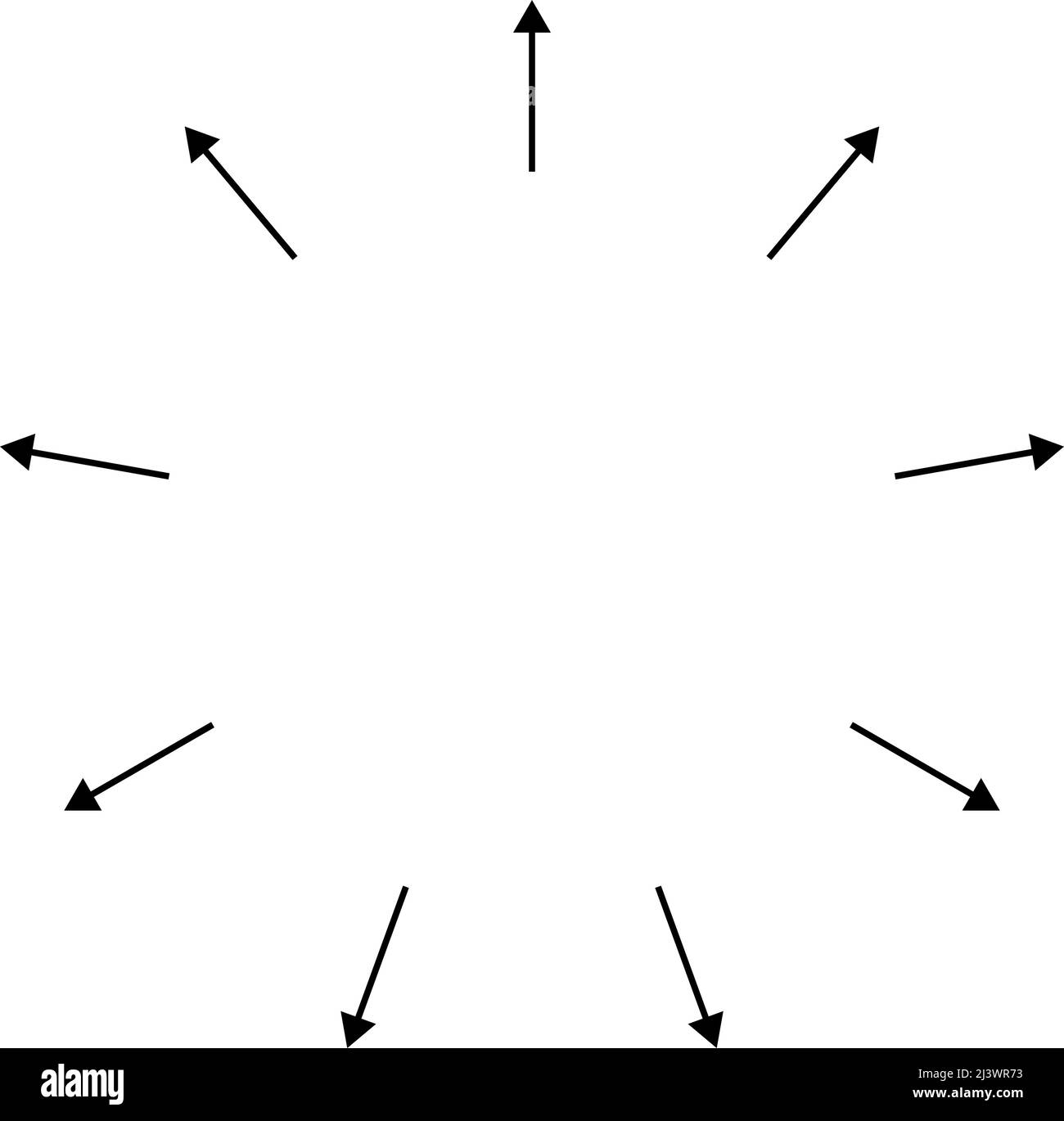 Outspreading, radial, radiating arrows. Diffusion, extension, spread