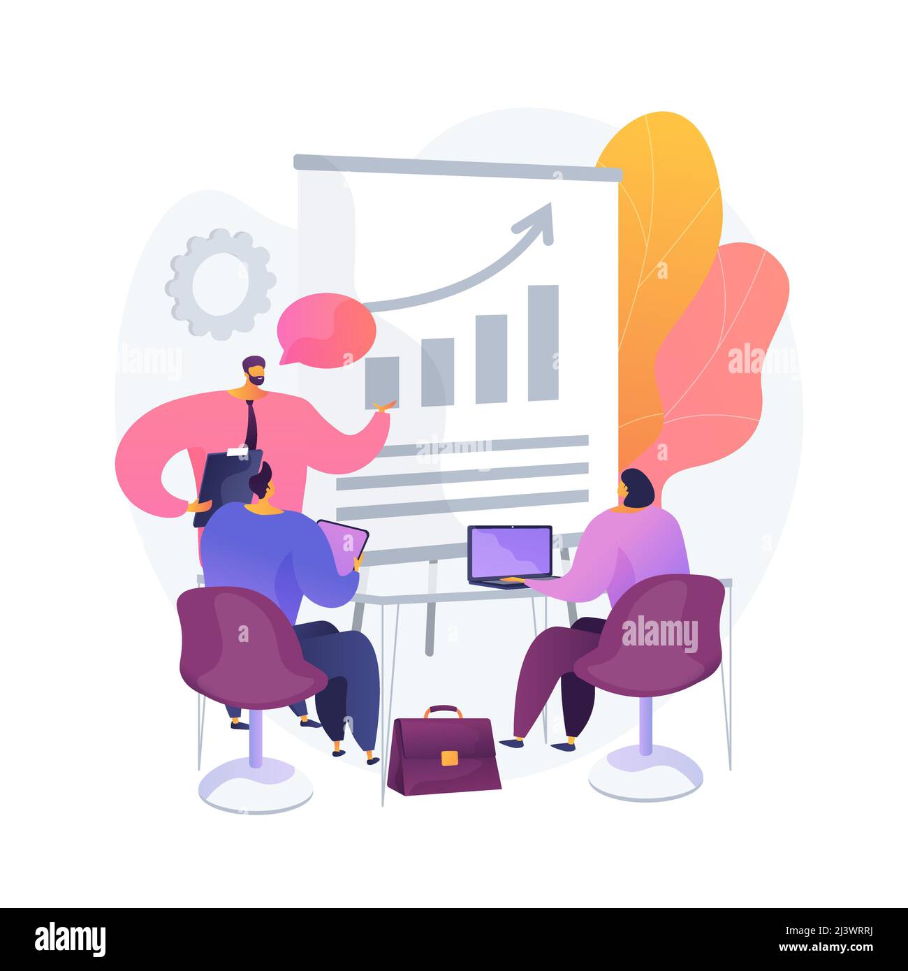 Managers meeting. Business mentorship, workers conference, company strategy discussion. Mentor teaching employees. Teamwork and cooperation. Vector is Stock Vector