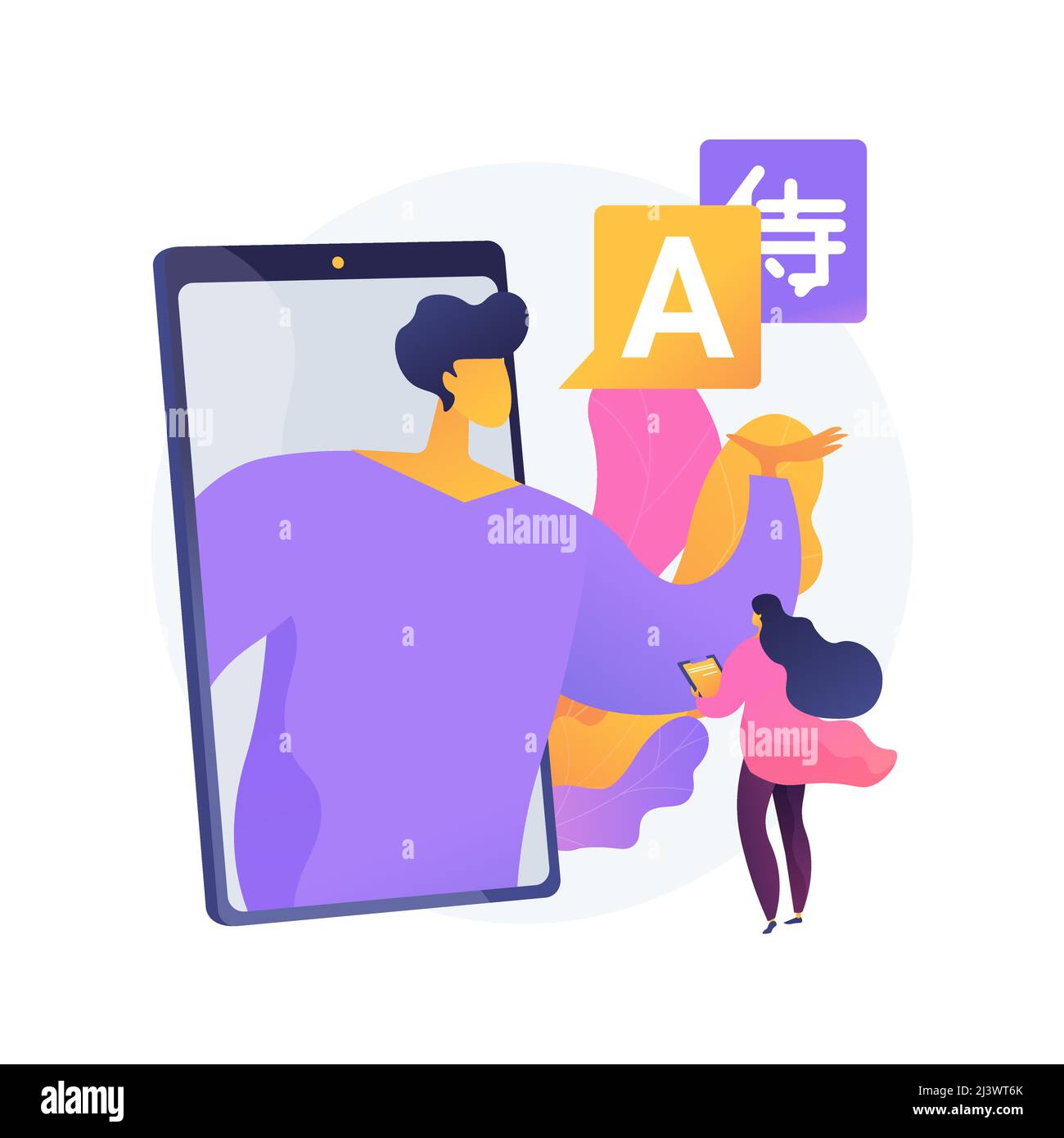 Online language tutoring abstract concept vector illustration. Live video tutoring, native speaker lesson, personal tutor in self-isolation, practice Stock Vector