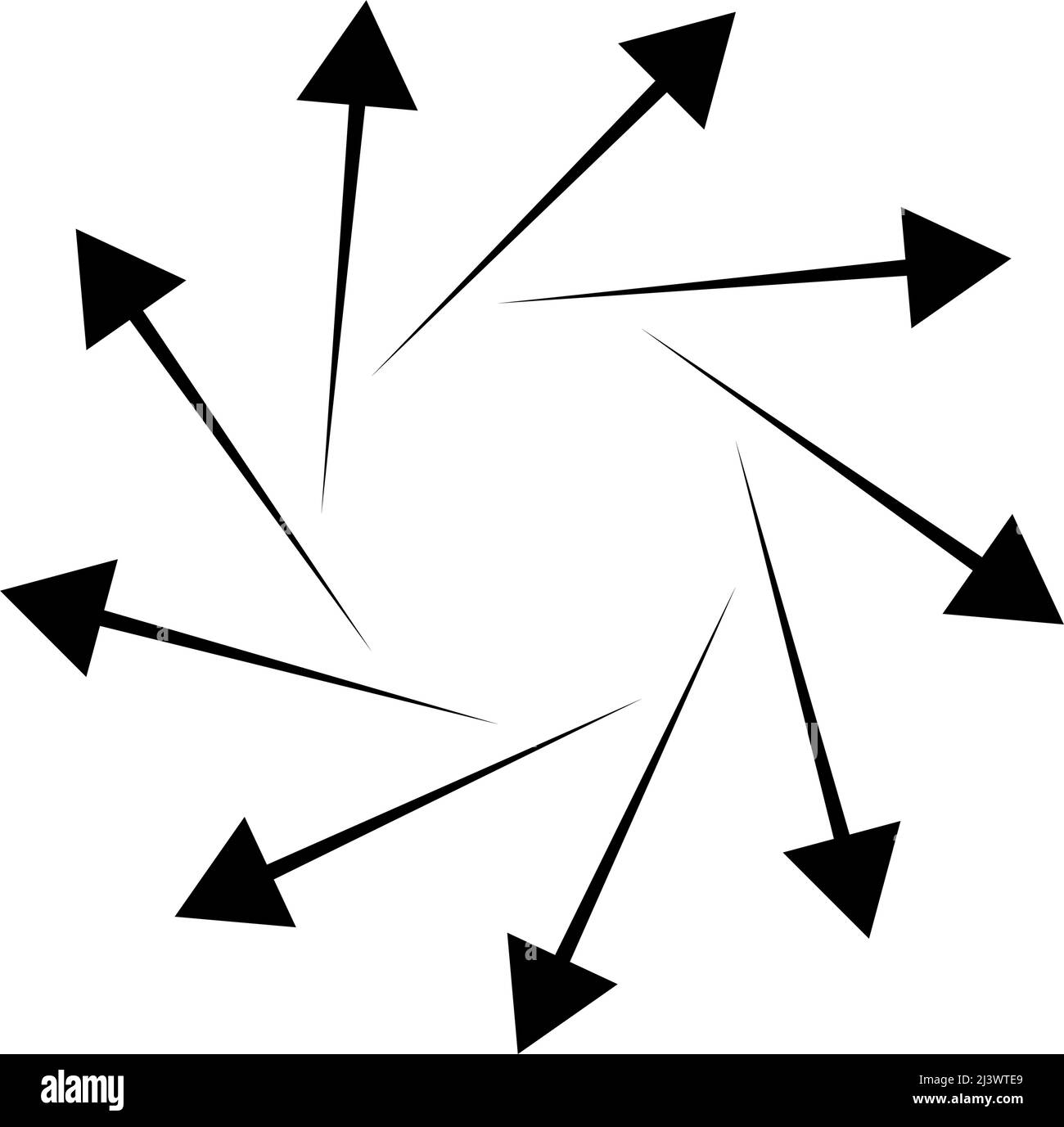 Outward spiral, swirl, twirl arrows, pointers. Rotation, cycle, recycle ...