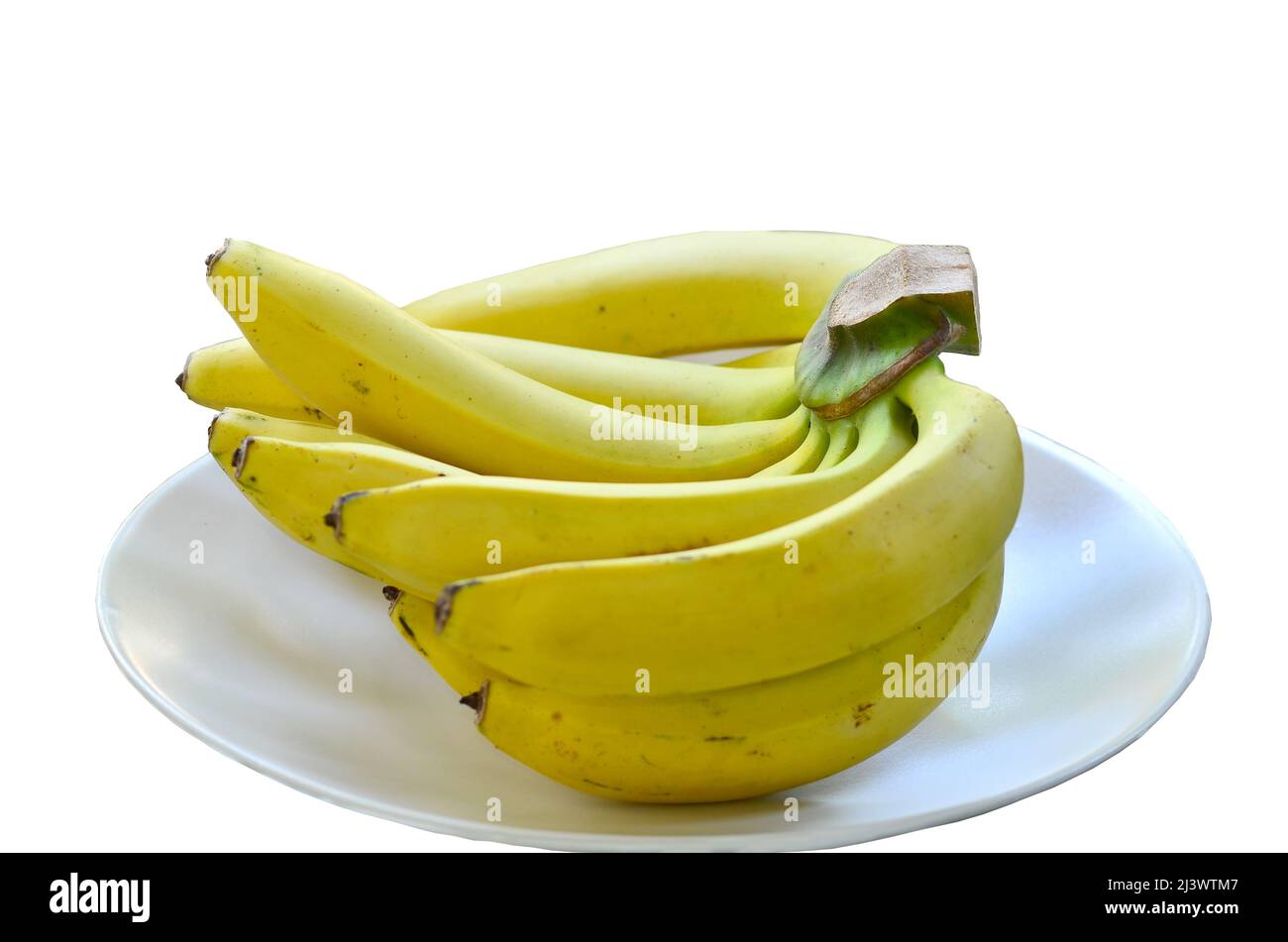 Flesh Cavendish Banana on Milky White Plate Stock Photo