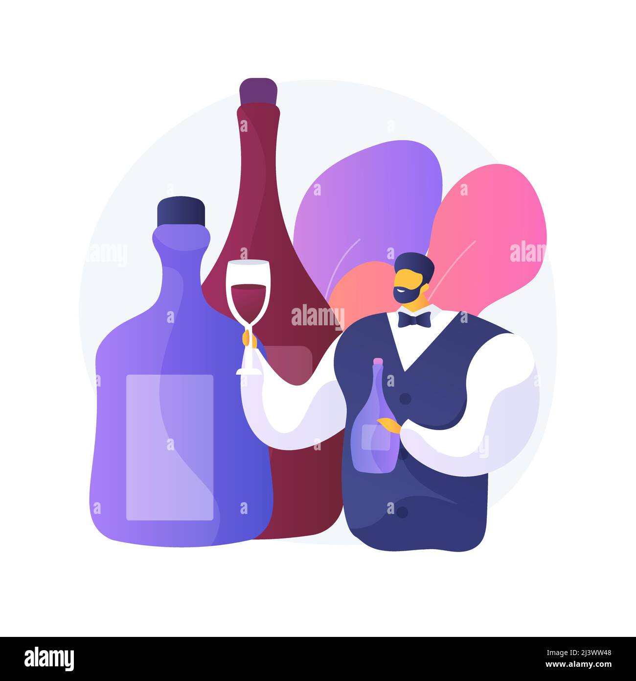 Sommelier abstract concept vector illustration. Wine steward, restaurant expert, wine service, food menu, certification, international guild, glass bo Stock Vector