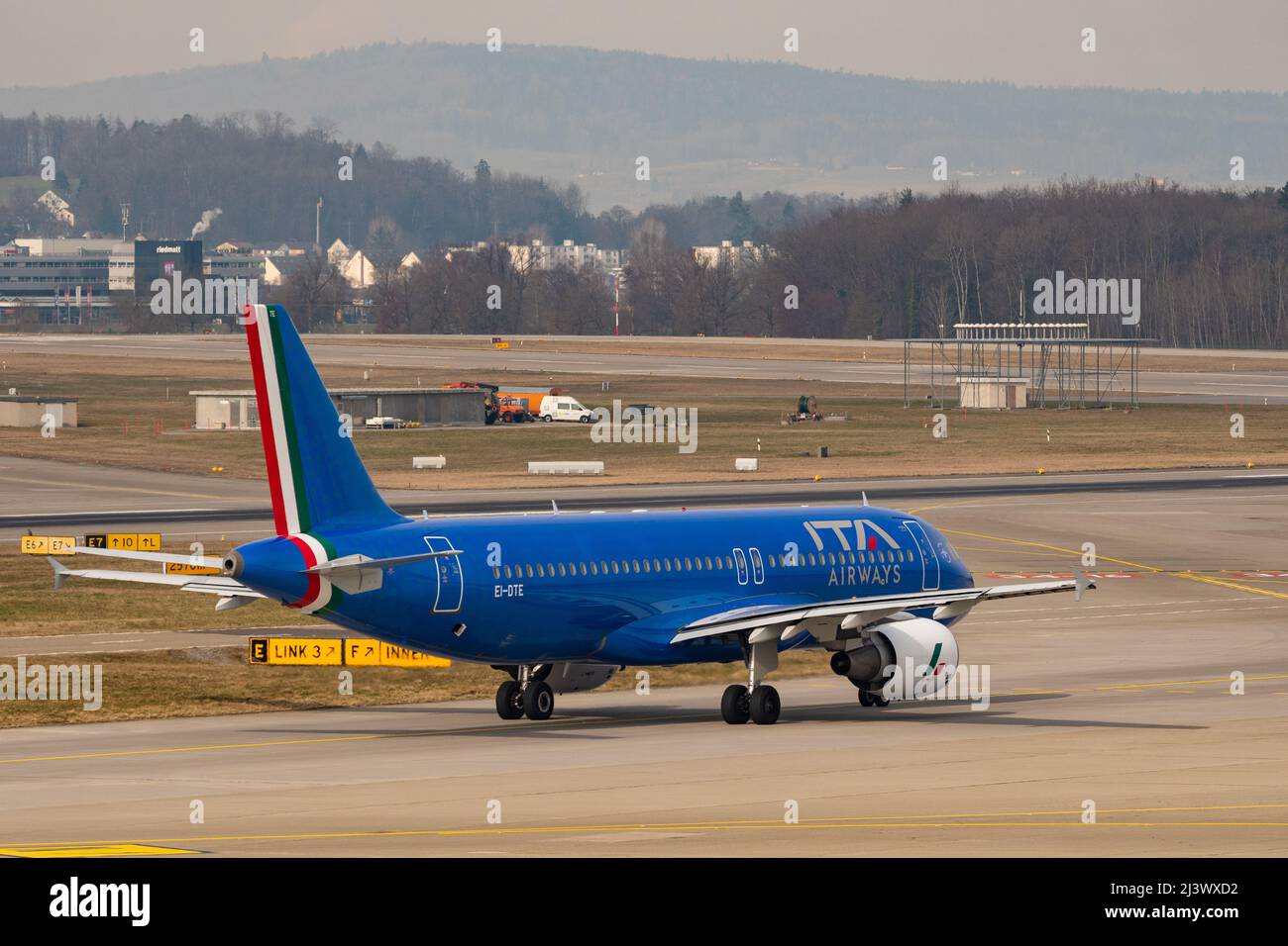 Zurich, Switzerland, March 2, 2022 ITA Airways Airbus A320-216 aircraft is taxiing at the international airport Stock Photo