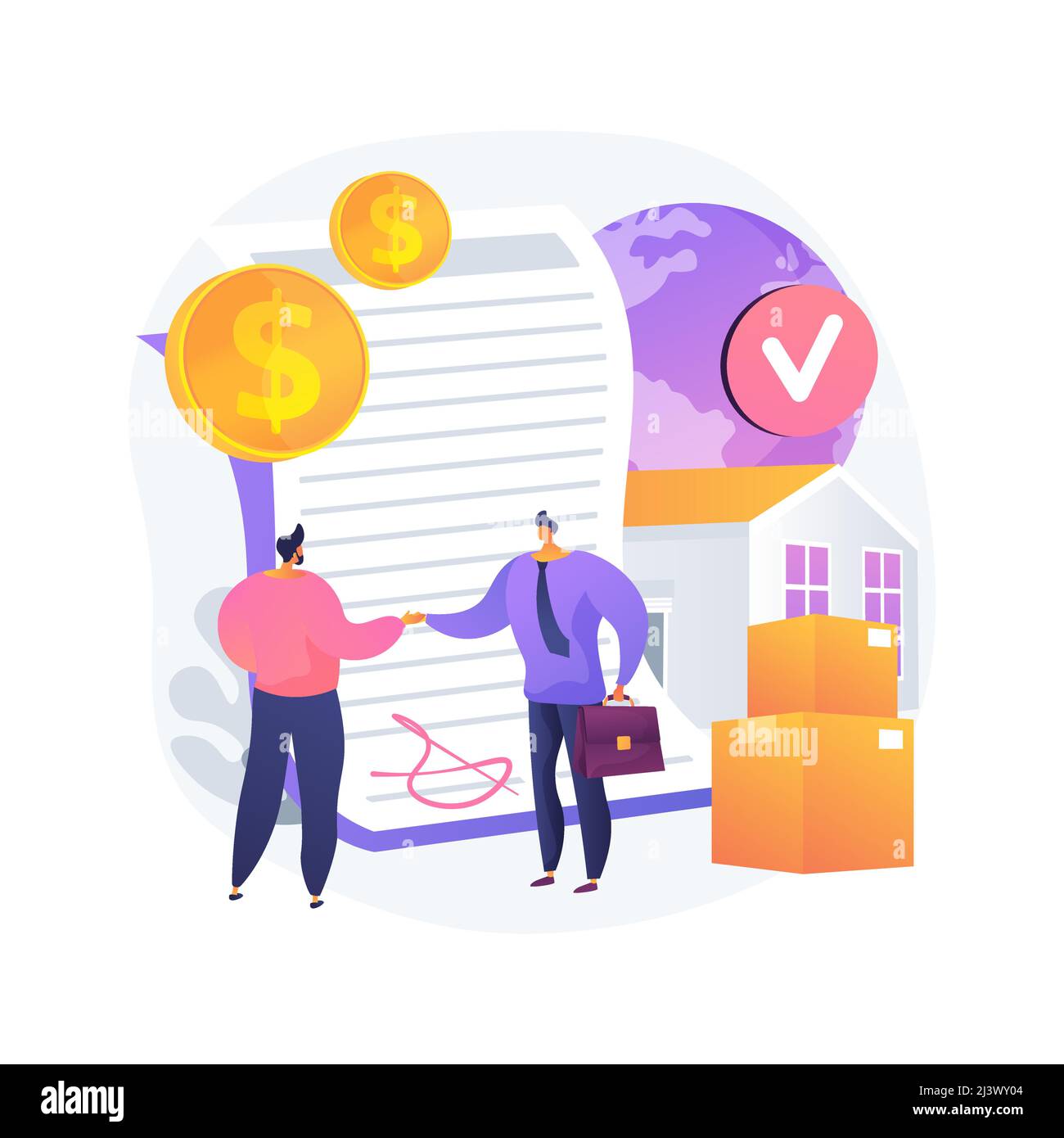 Sales contract terms abstract concept vector illustration. Contract price, delivery terms, payment, business agreement, buyer and seller, property ren Stock Vector