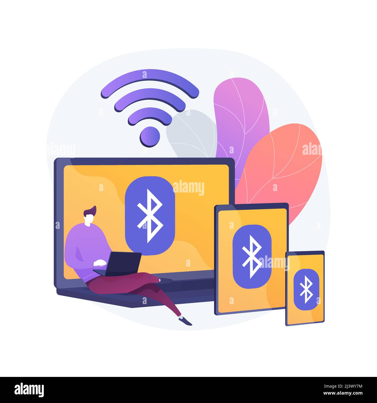 Wireless device connection abstract concept vector illustration. Distance connection, remote standard, wireless communication, computer network, troub Stock Vector