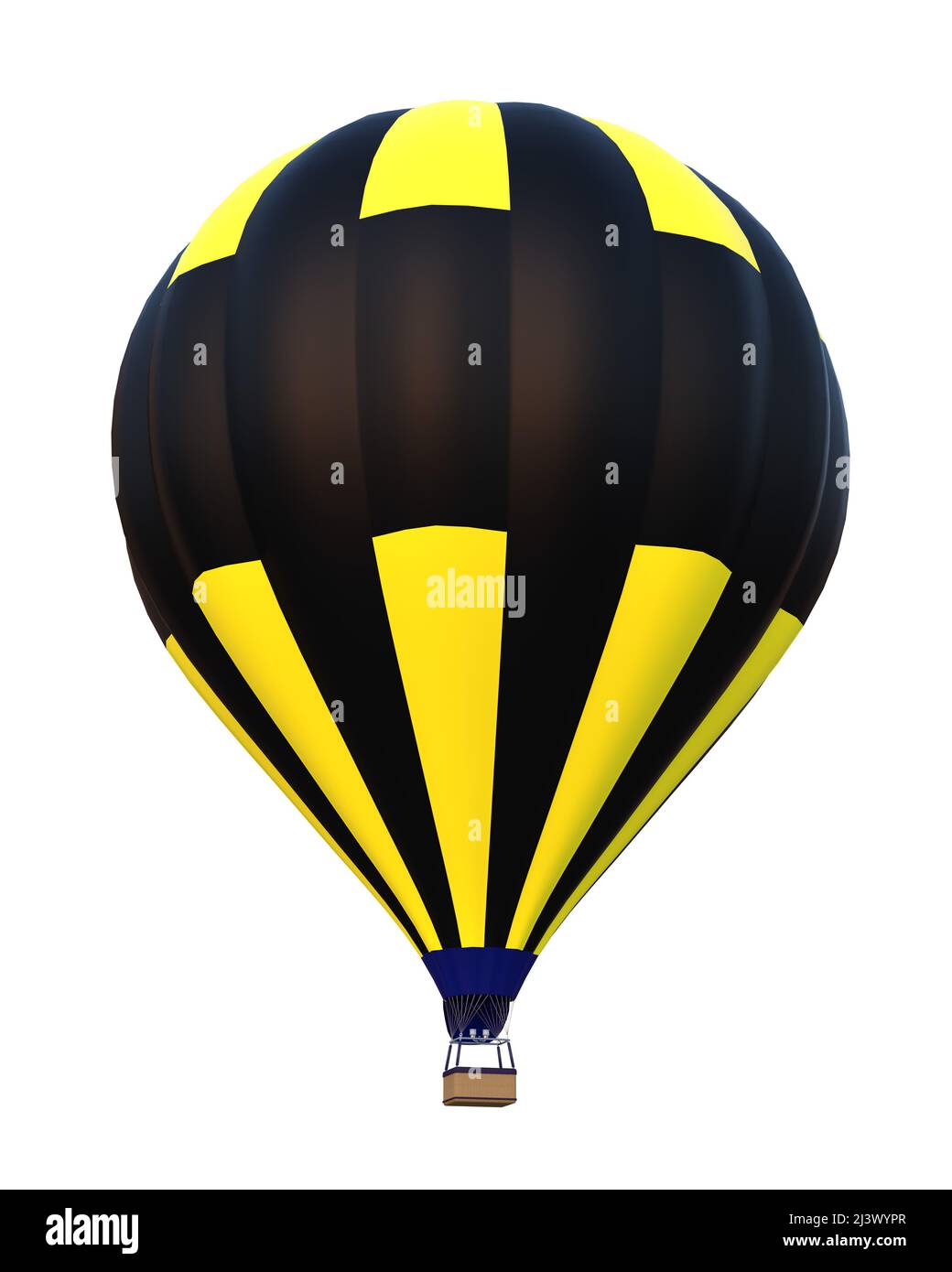 Black and yellow coloured hot air balloon in flight. 3D illustration ...