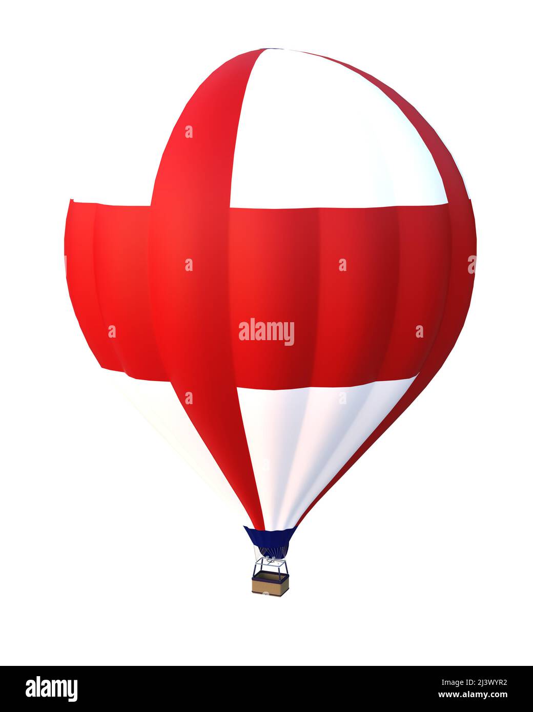 Red and white hot air balloon in flight. 3D illustration isolated on a ...