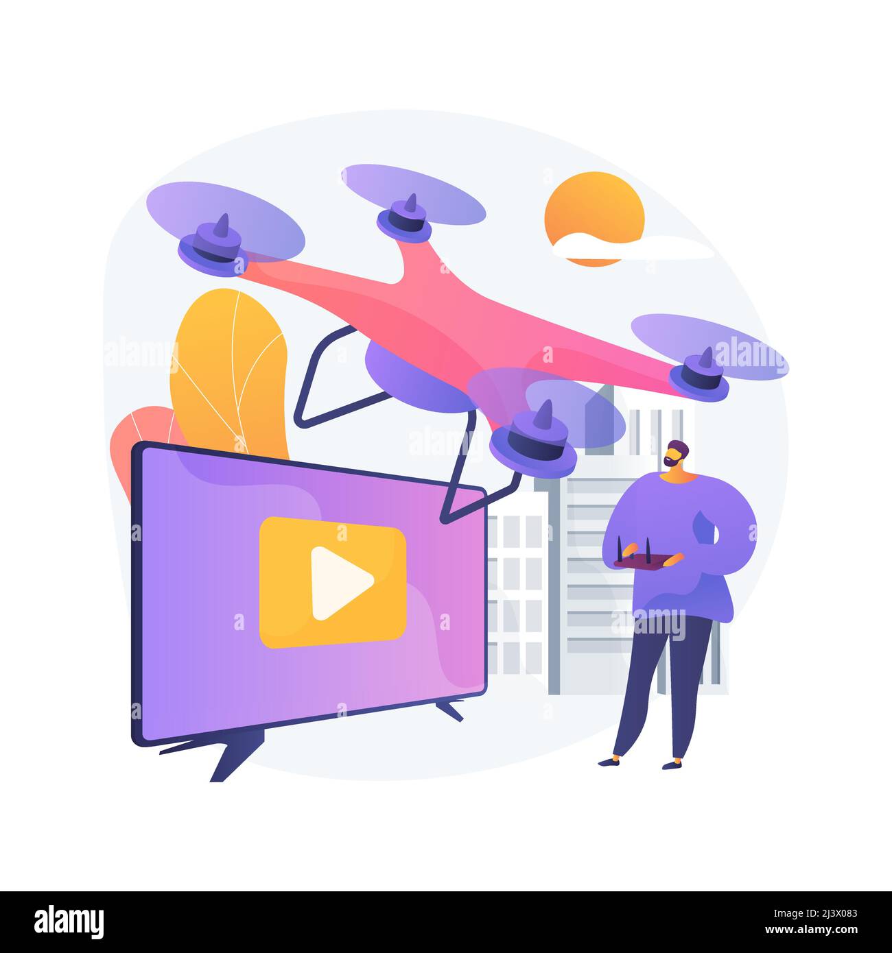 Aerial videography abstract concept vector illustration. Aerial drone service, videography company, professional video production, event film, commerc Stock Vector
