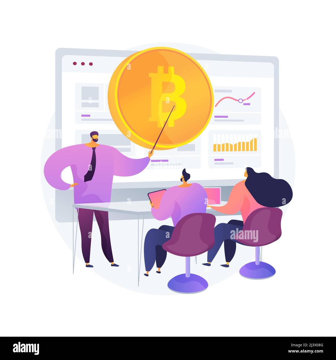 Cryptocurrency trading courses abstract concept vector illustration. Crypto trade academy, smart contracts, digital tokens and blockchain technology, Stock Vector